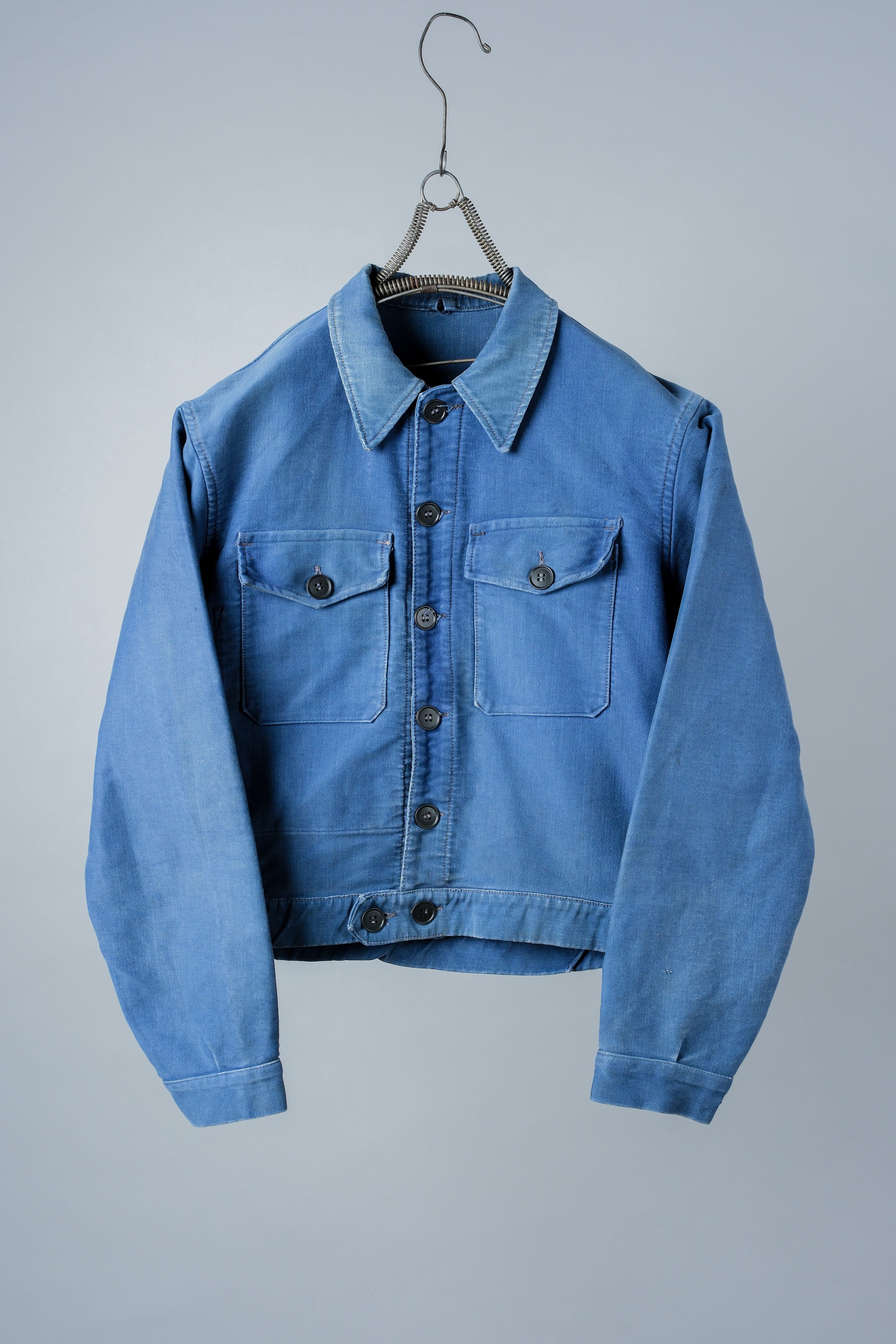 【~50’s】French Vintage Blue Moleskin Cyclist Jacket "Le Mont St. Michel"