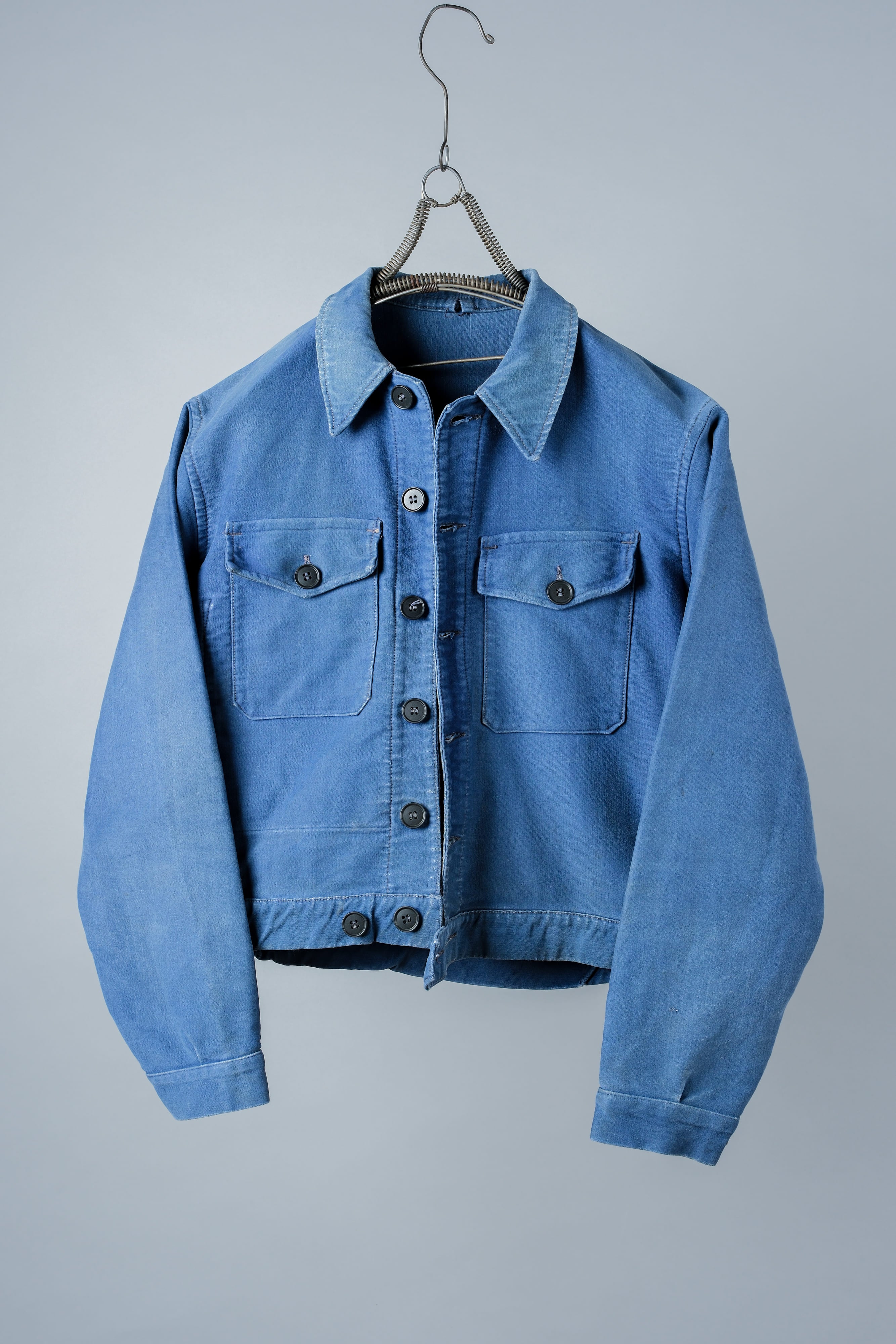 【~50’s】French Vintage Blue Moleskin Cyclist Jacket "Le Mont St. Michel"