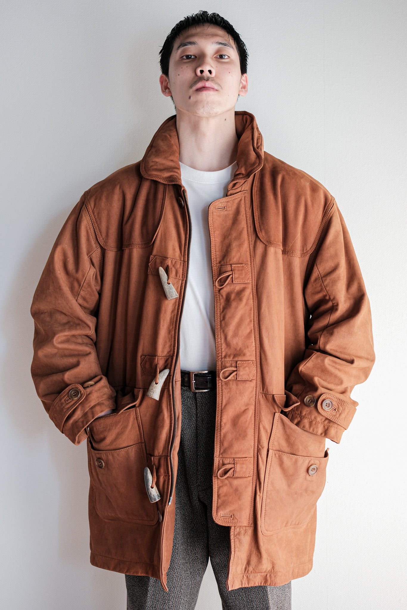[~ 90's] Old Invertere Leather Duffle Coat size.xs