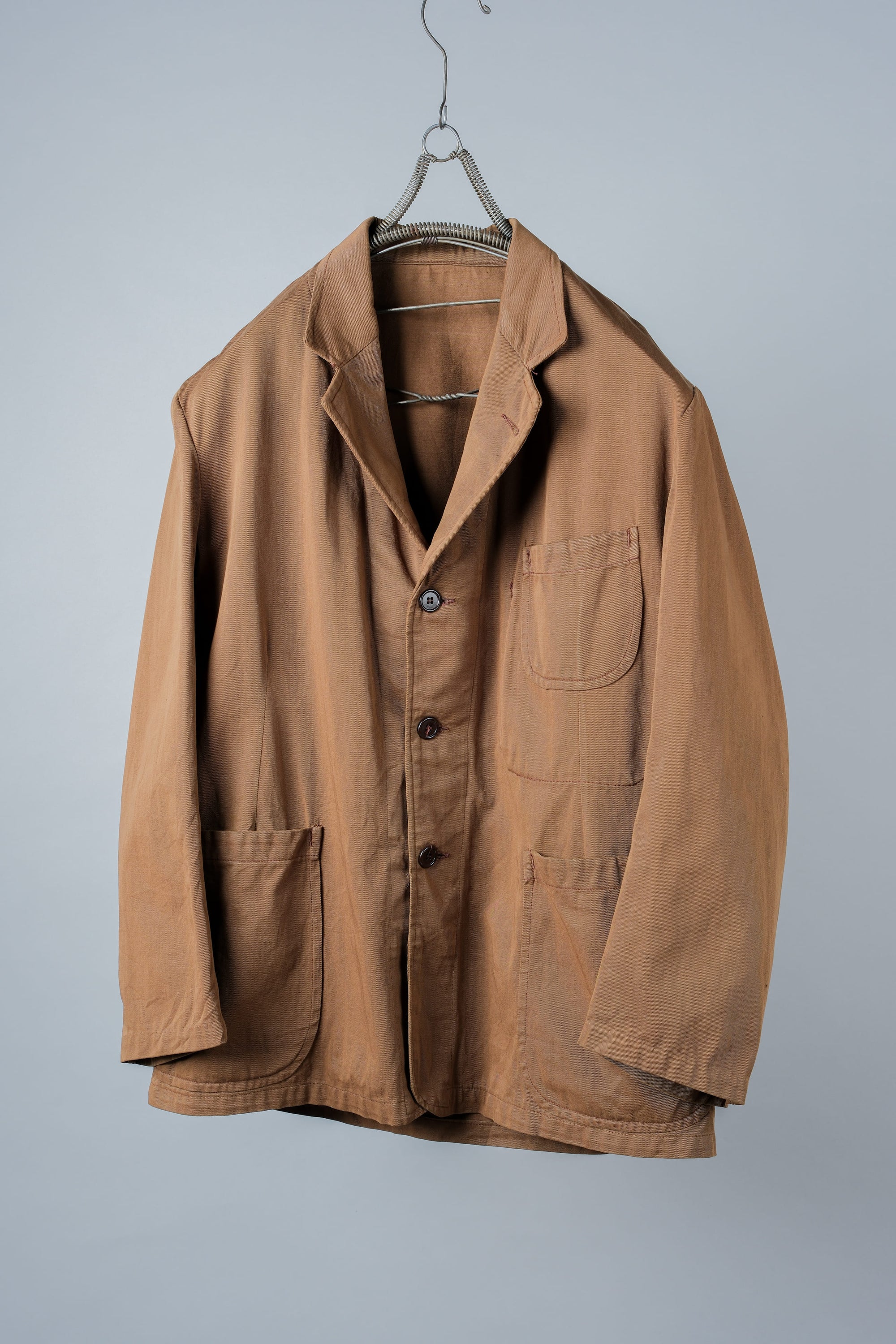 ［~50's］French Vintage Brown Cotton Thin Twill Lapel Work Jacket "Adolphe Lafont"