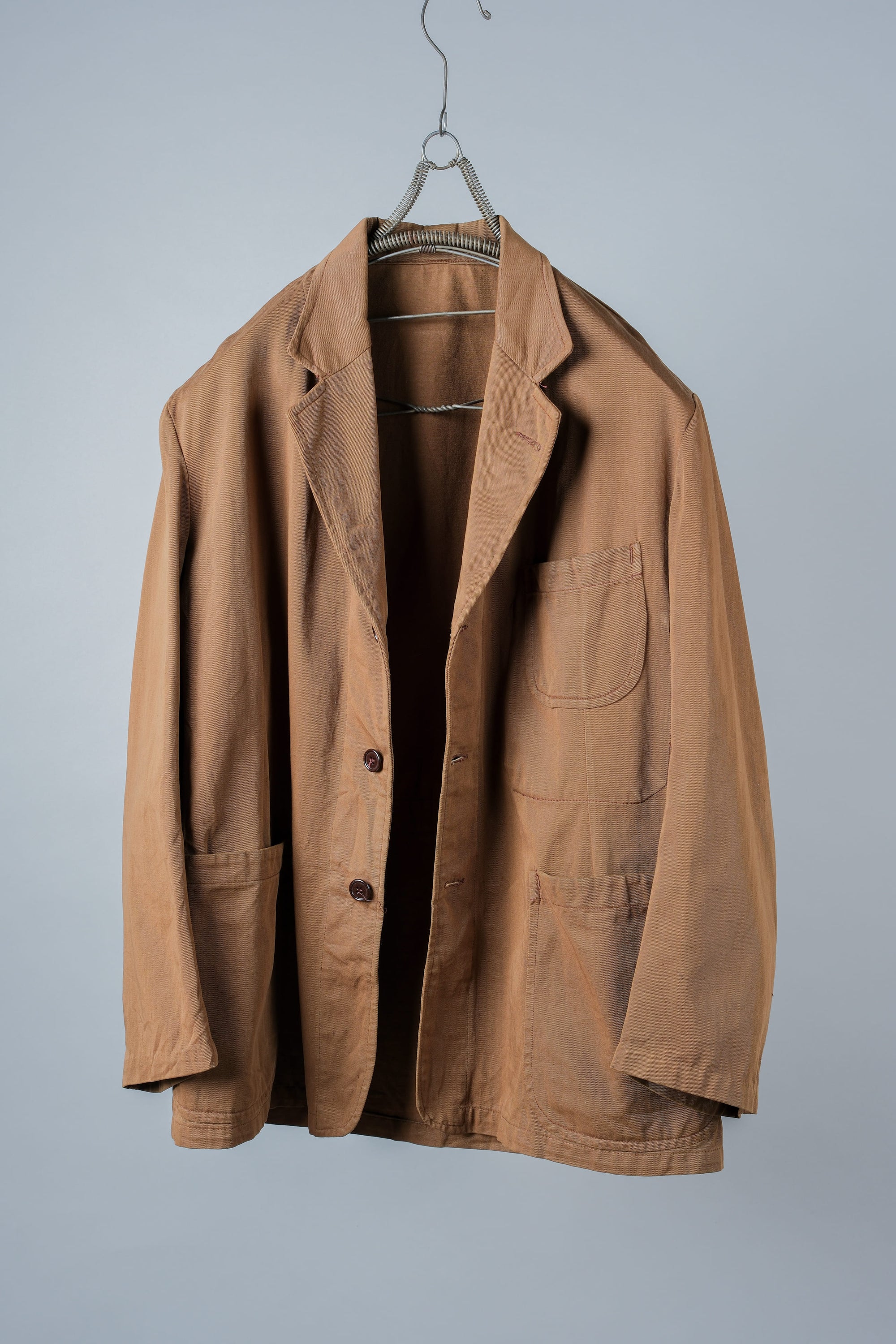 ［~50's］French Vintage Brown Cotton Thin Twill Lapel Work Jacket "Adolphe Lafont"