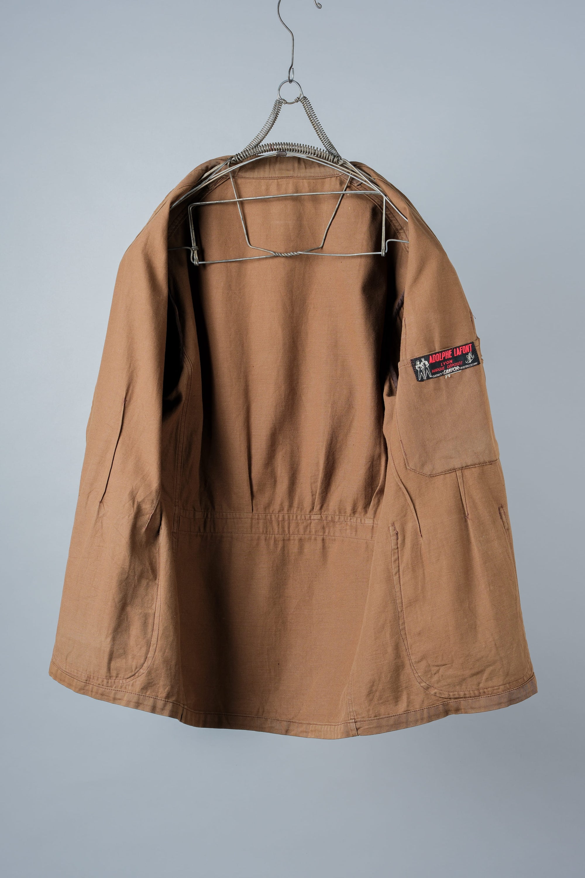 ［~50's］French Vintage Brown Cotton Thin Twill Lapel Work Jacket "Adolphe Lafont"