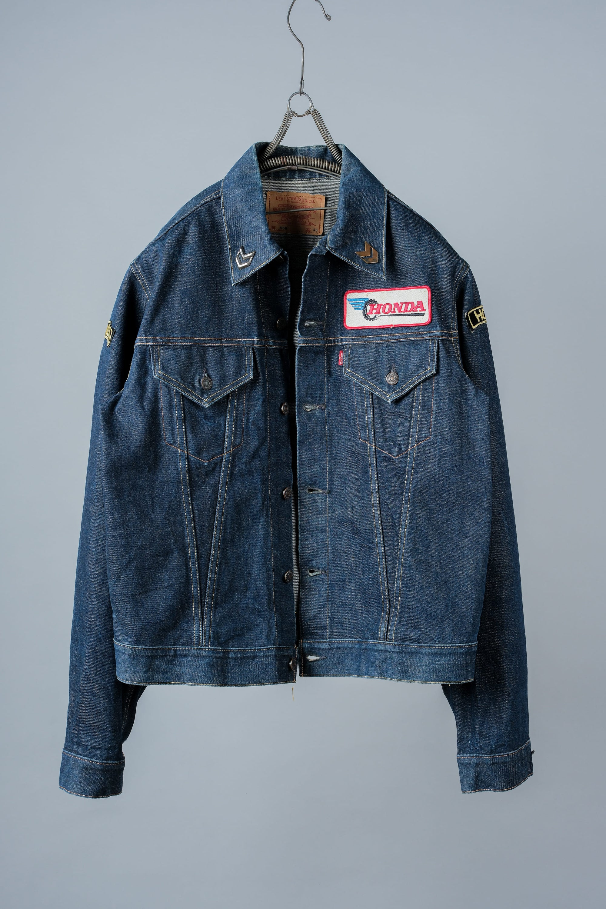【~60's】Vintage Levi's 558 Denim Jacket Size.46 "Big E" "HONDA Custom"