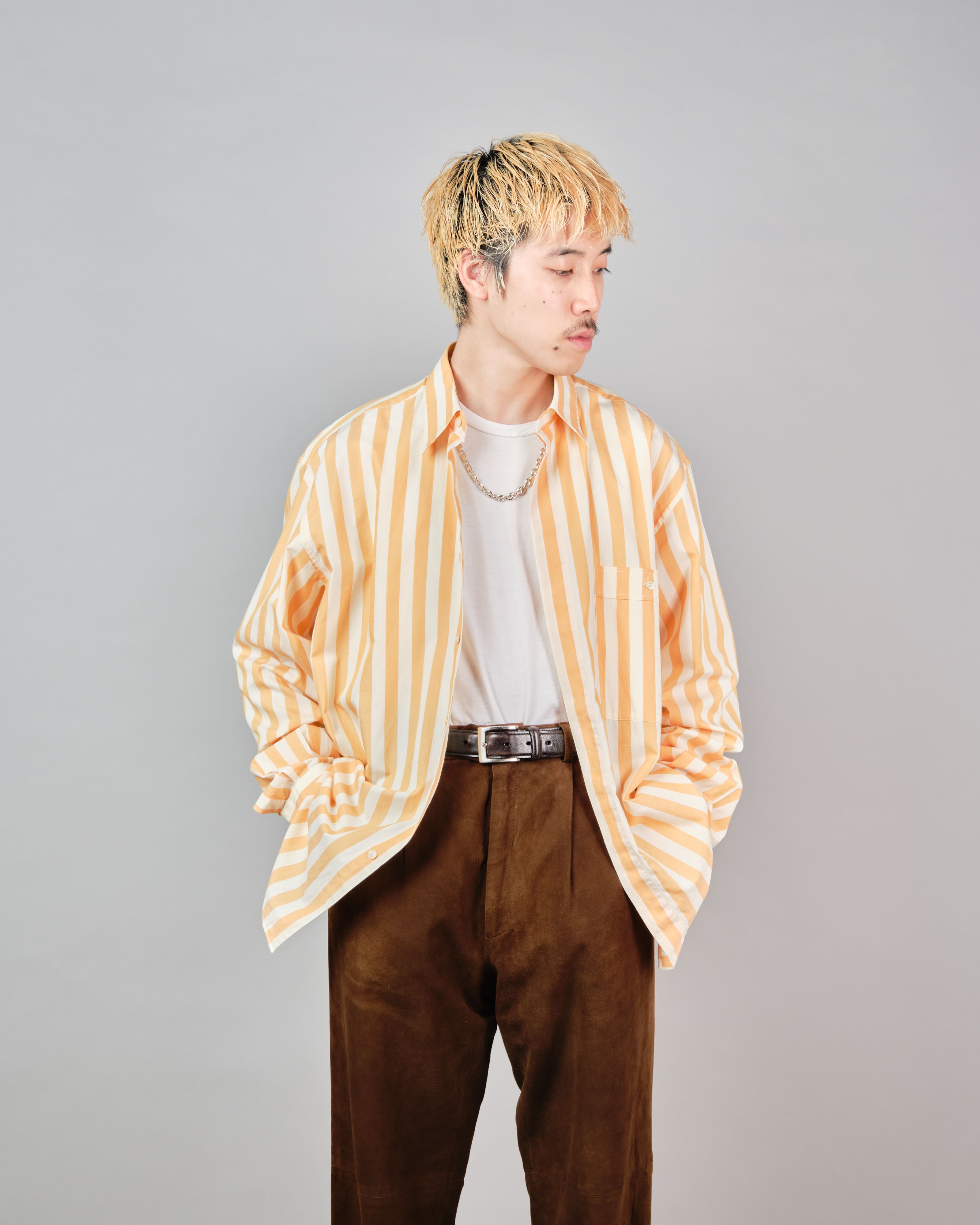 [~80's] Old ROBERTO CAPUCCI Fly Front Striped Shirt Size.41