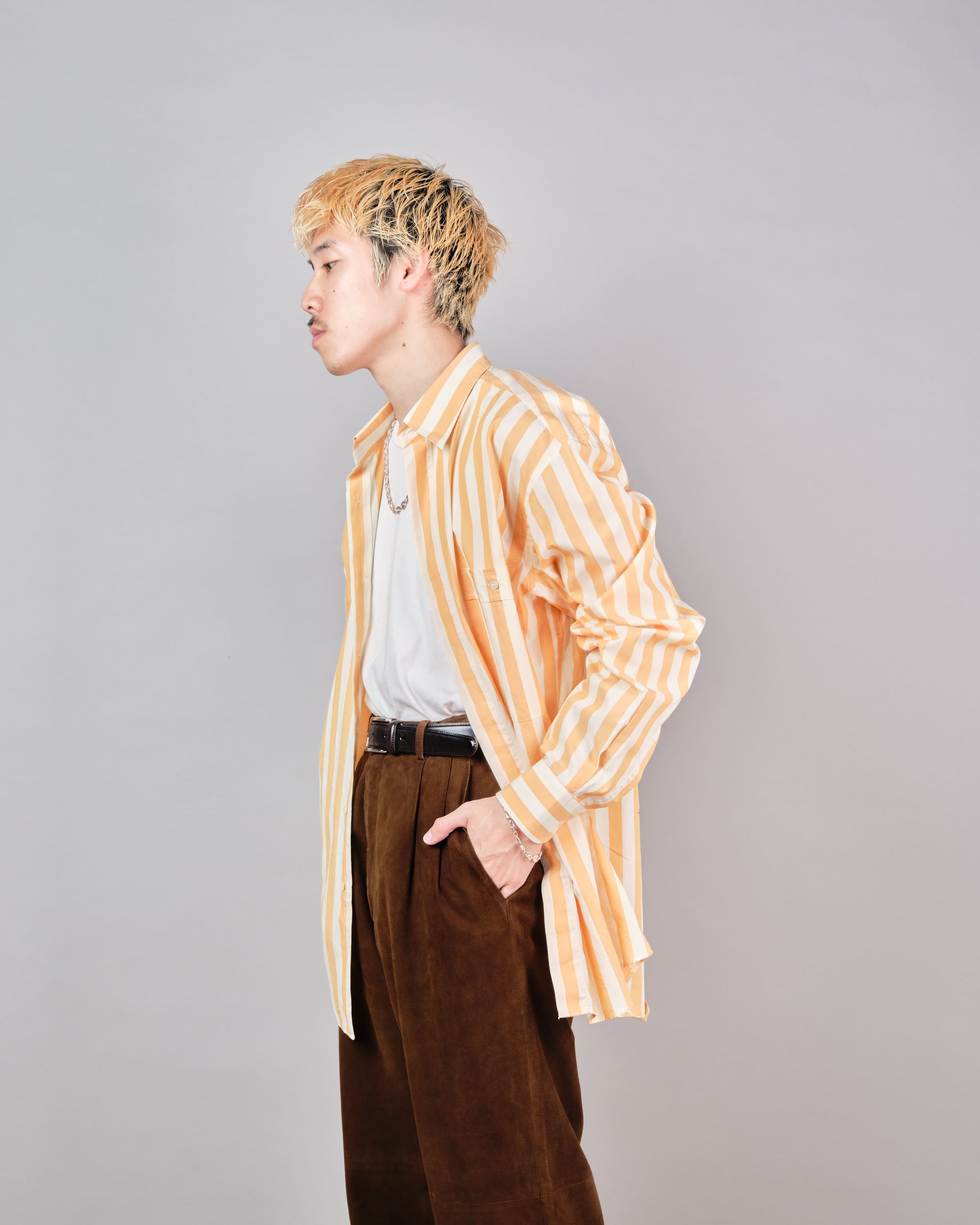 ［~80’s］Old ROBERTO CAPUCCI Fly Front Striped Shirt Size.41