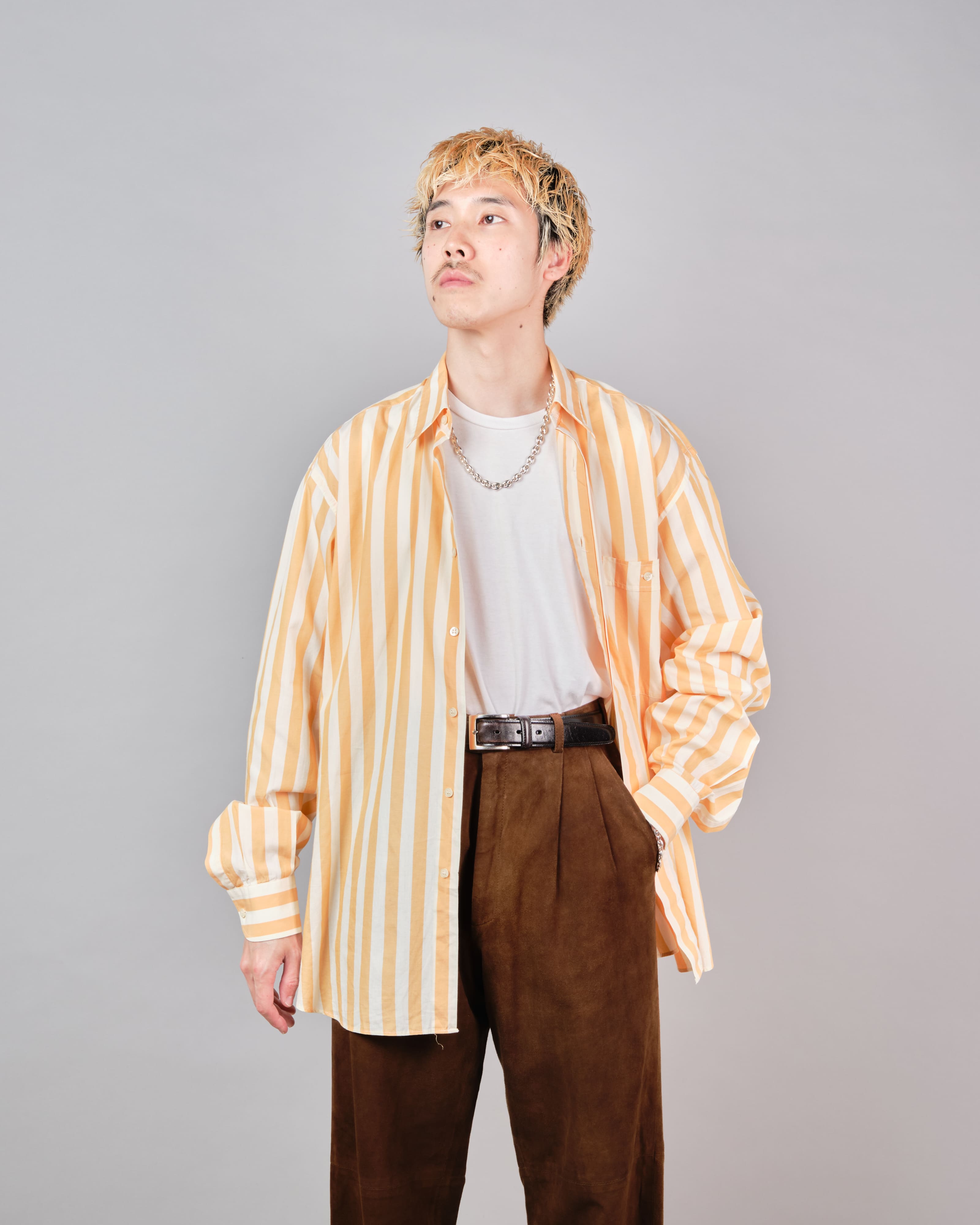 [~80's] Old ROBERTO CAPUCCI Fly Front Striped Shirt Size.41