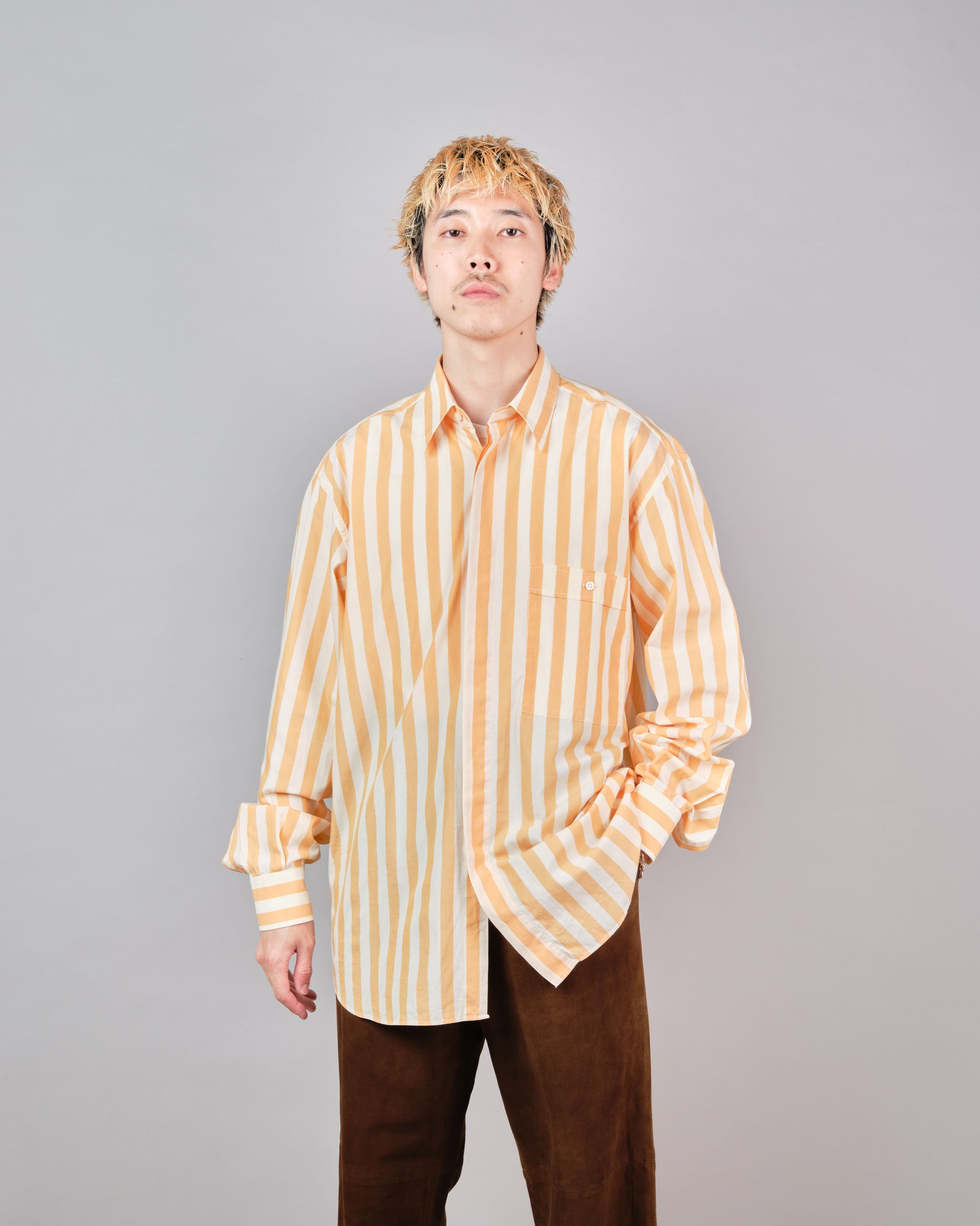 ［~80’s］Old ROBERTO CAPUCCI Fly Front Striped Shirt Size.41