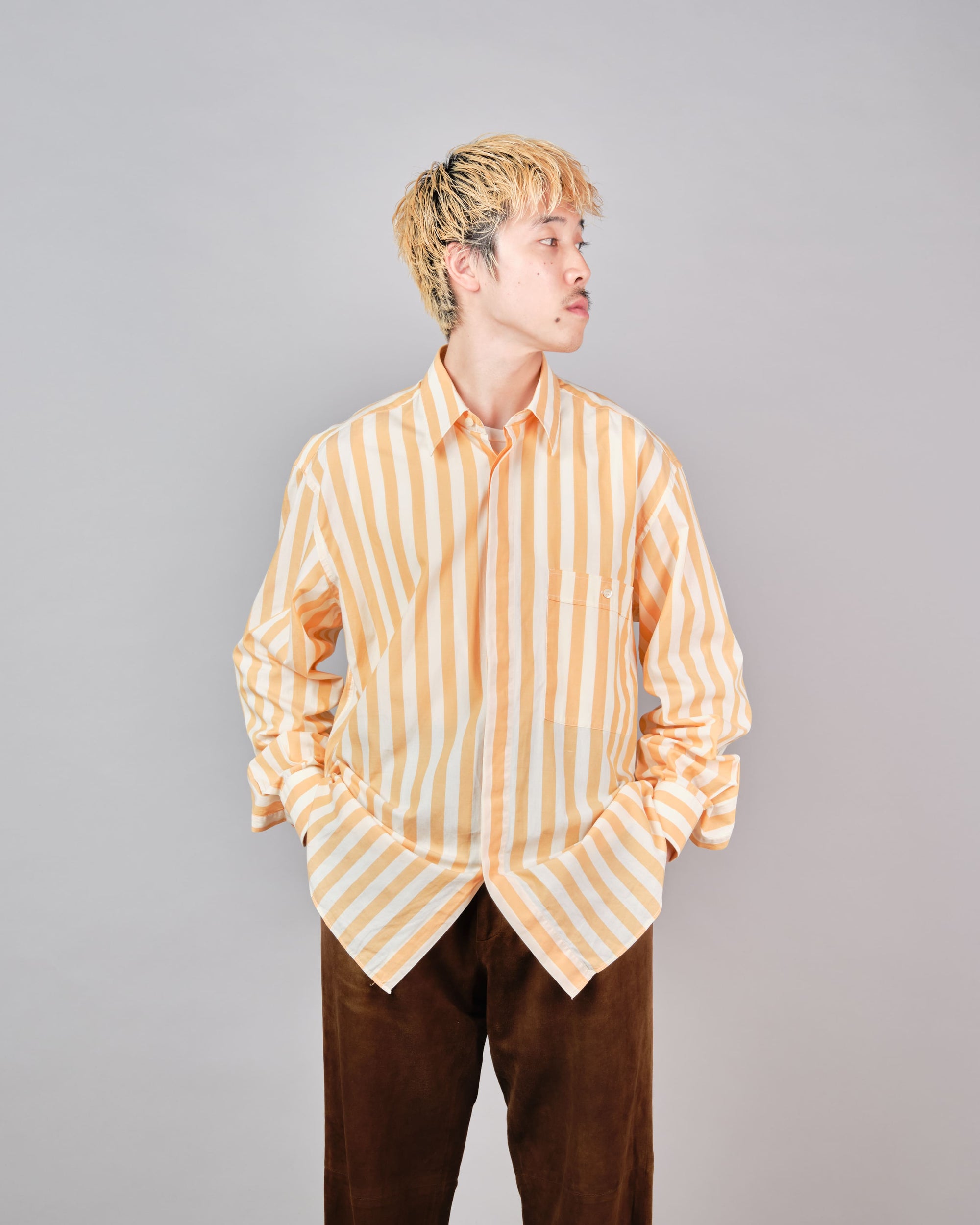 ［~80’s］Old ROBERTO CAPUCCI Fly Front Striped Shirt Size.41