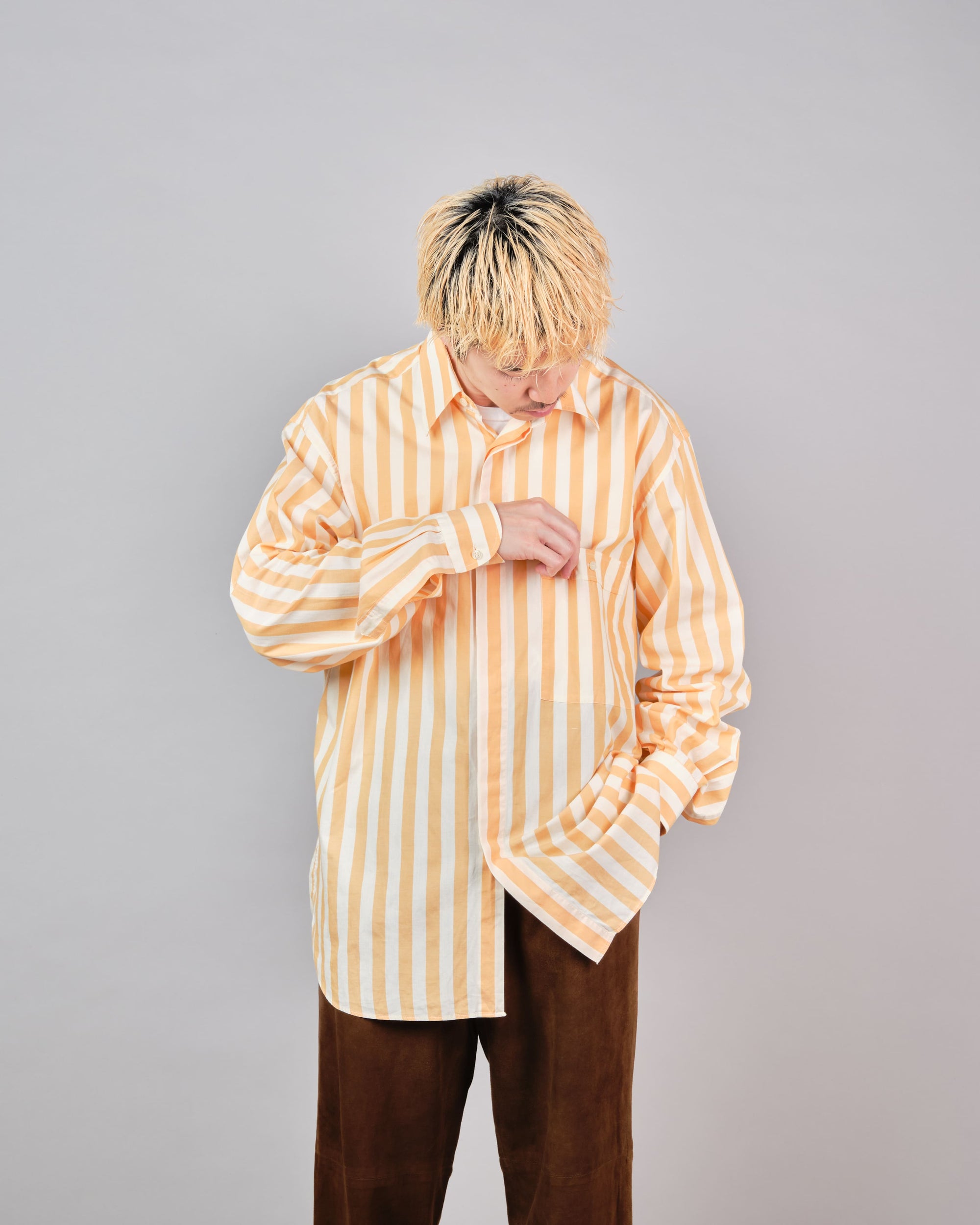 ［~80’s］Old ROBERTO CAPUCCI Fly Front Striped Shirt Size.41