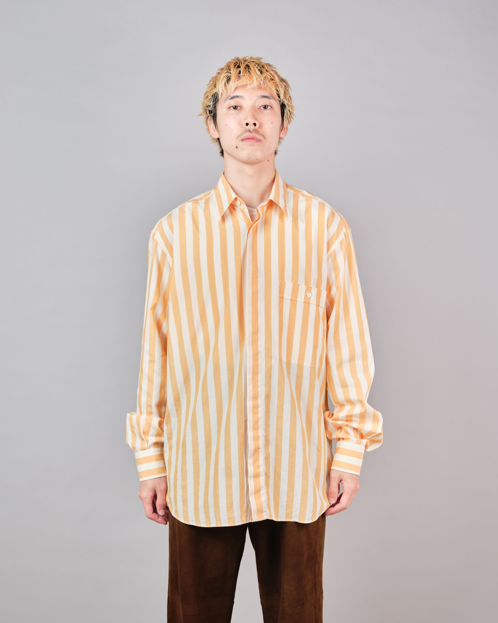 ［~80’s］Old ROBERTO CAPUCCI Fly Front Striped Shirt Size.41