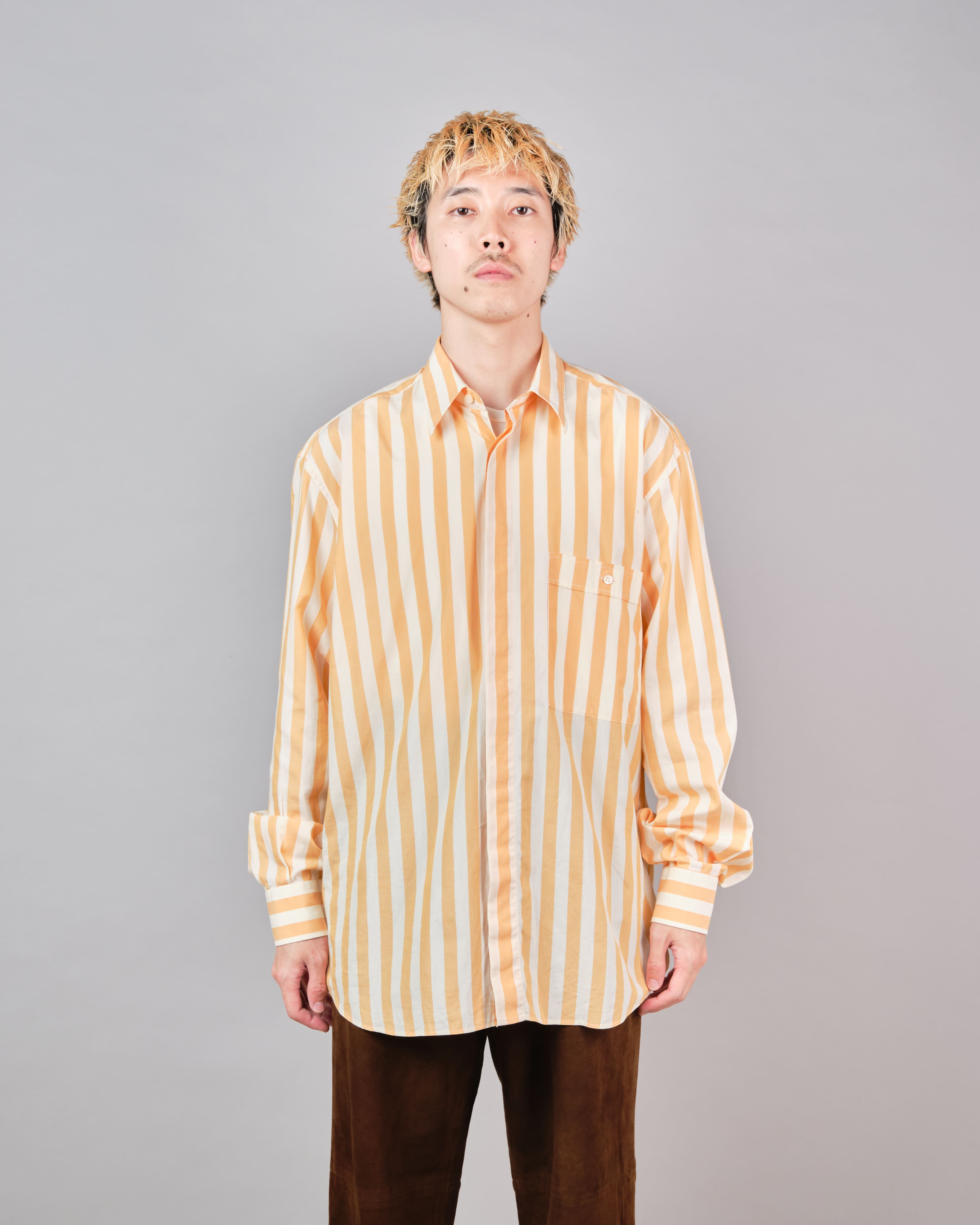 [~80's] Old ROBERTO CAPUCCI Fly Front Striped Shirt Size.41