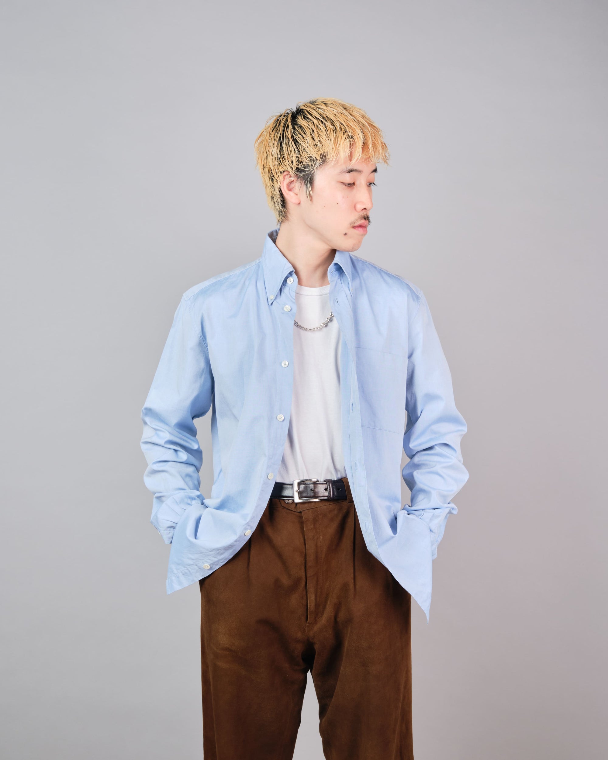 ［~00's］Old Hermès Paris Cotton Oxford B.D Shirt With Sellier Button Size.37