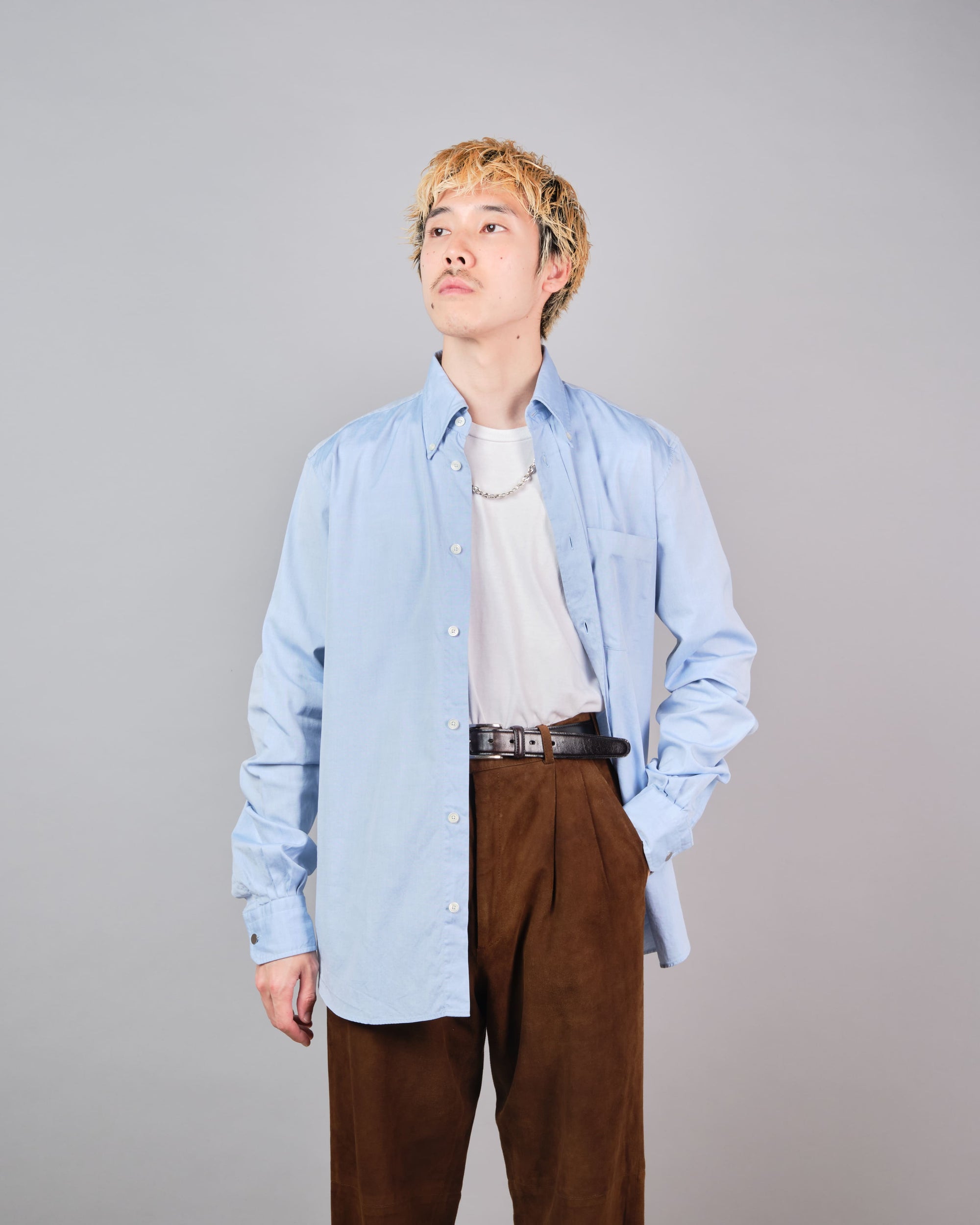 ［~00's］Old Hermès Paris Cotton Oxford B.D Shirt With Sellier Button Size.37