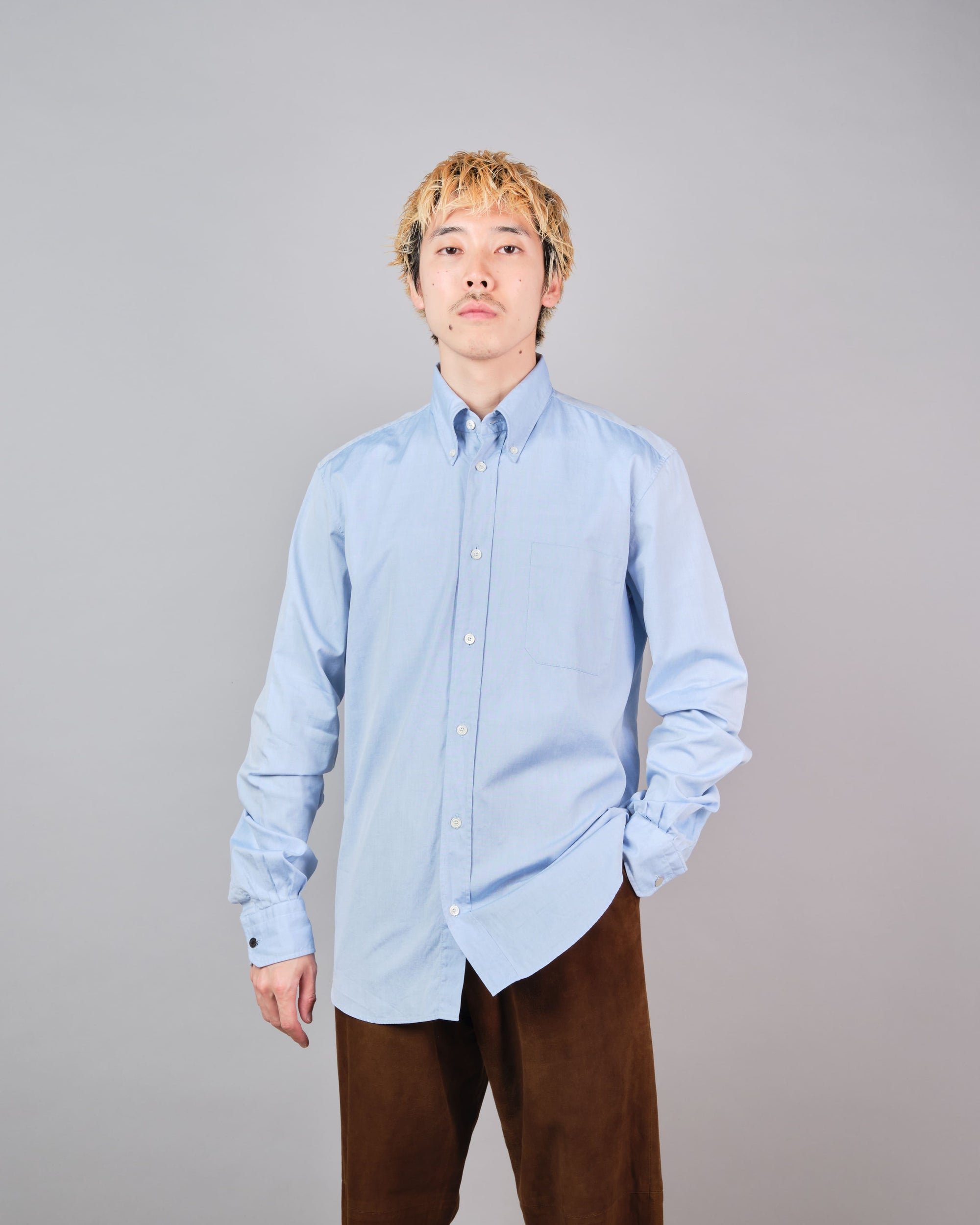 ［~00's］Old Hermès Paris Cotton Oxford B.D Shirt With Sellier Button Size.37