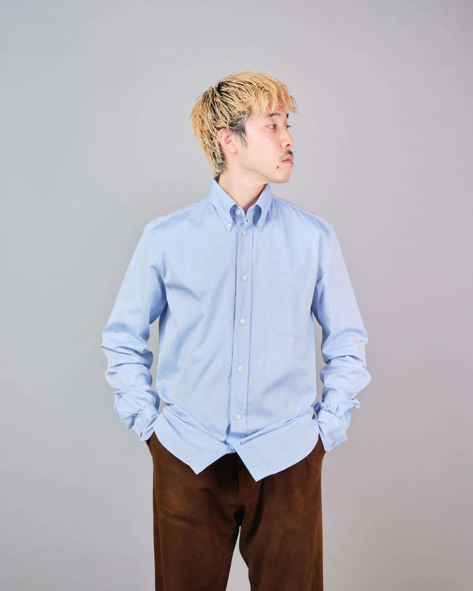 ［~00's］Old Hermès Paris Cotton Oxford B.D Shirt With Sellier Button Size.37
