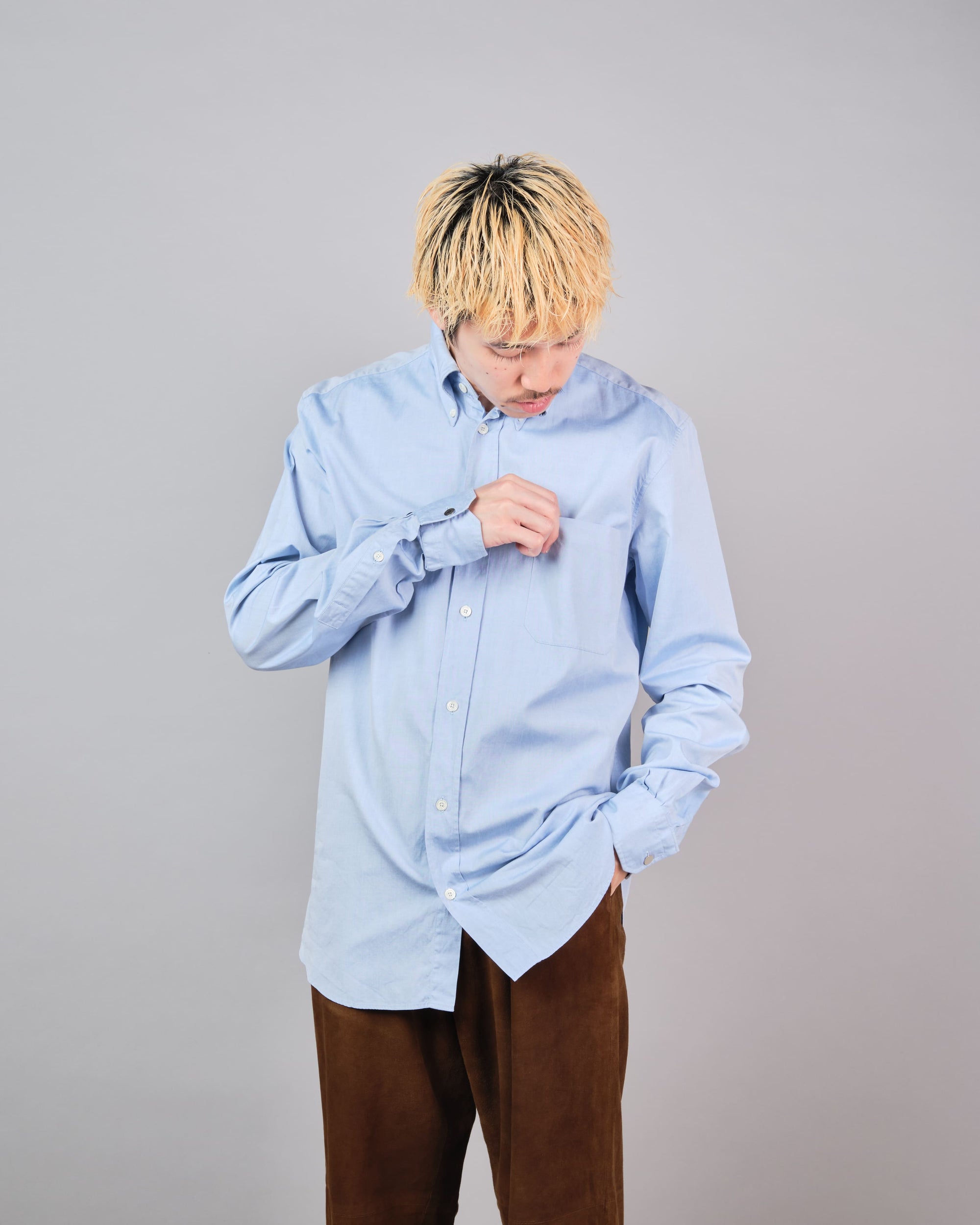 ［~00's］Old Hermès Paris Cotton Oxford B.D Shirt With Sellier Button Size.37