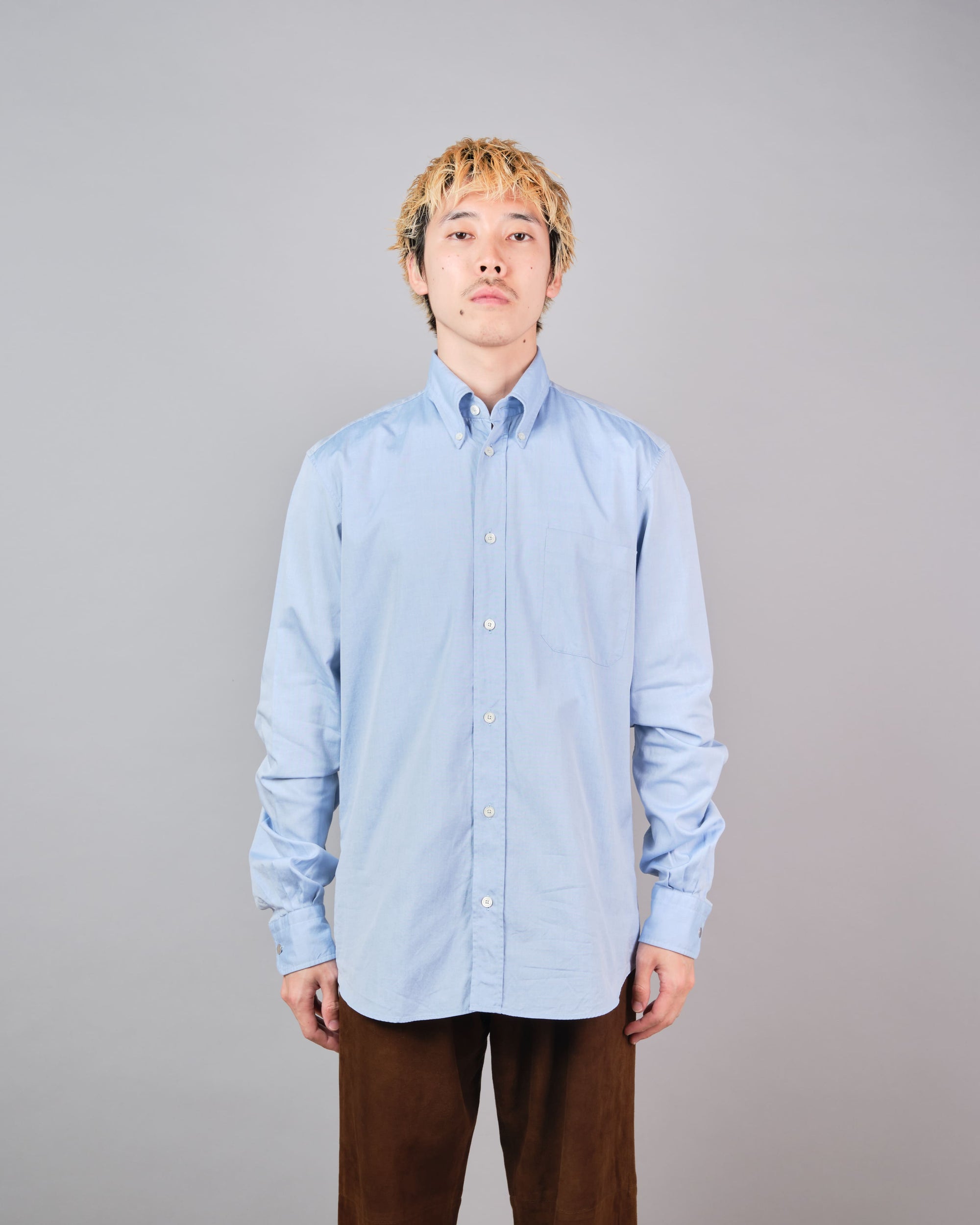 ［~00's］Old Hermès Paris Cotton Oxford B.D Shirt With Sellier Button Size.37