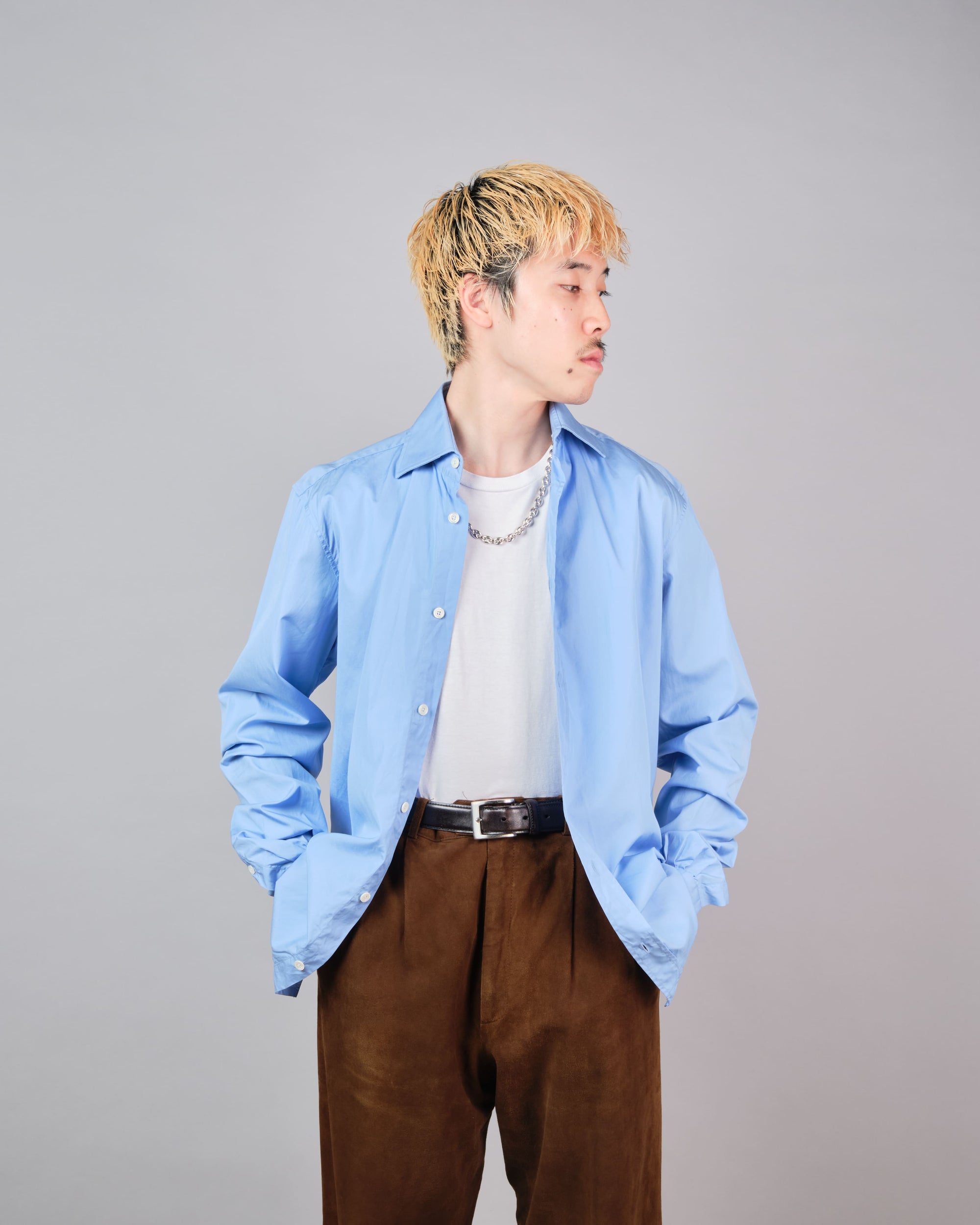 ［~00's］Old Hermès Paris Cotton Poplin Shirt With Sellier Button Size.37