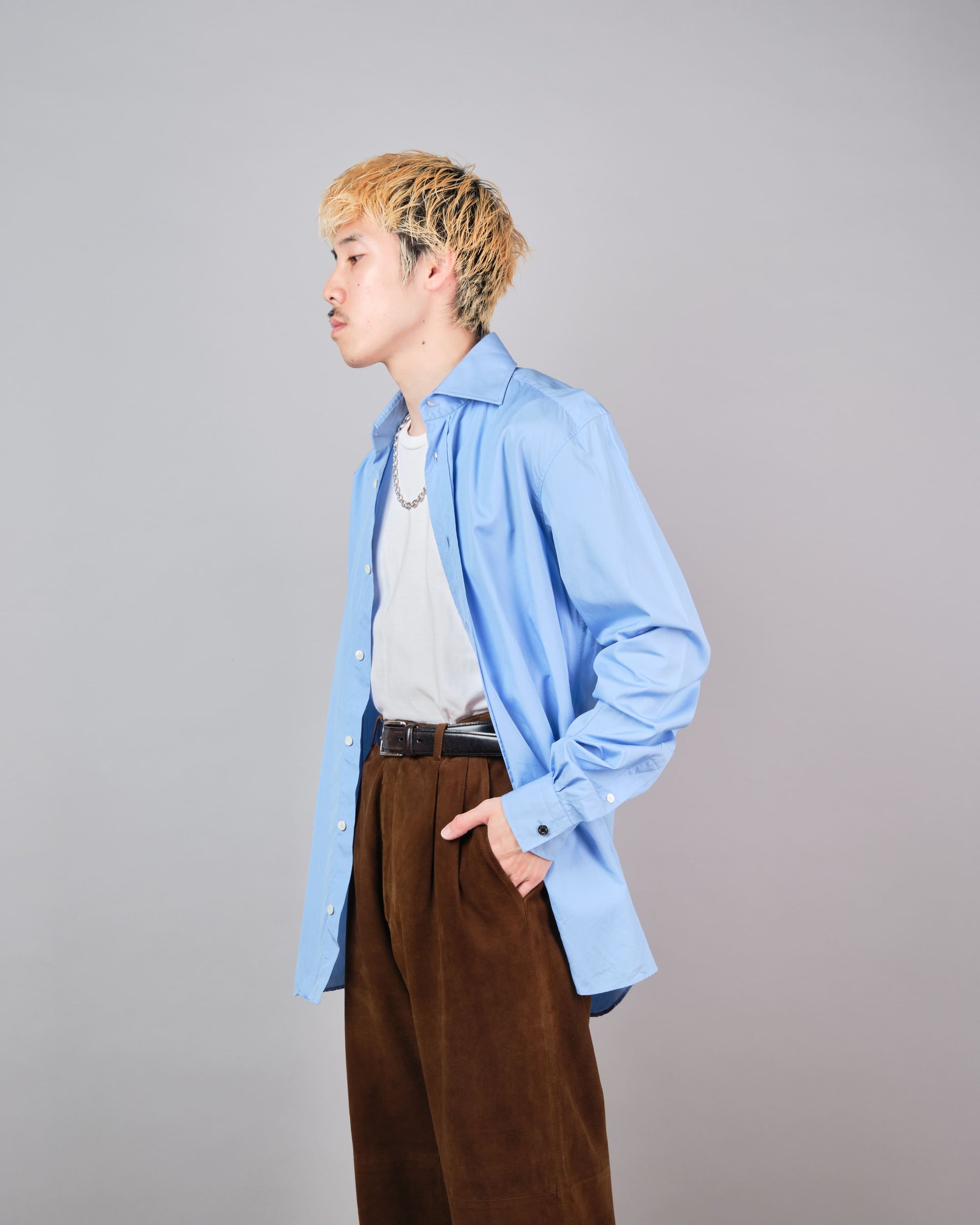 ［~00's］Old Hermès Paris Cotton Poplin Shirt With Sellier Button Size.37