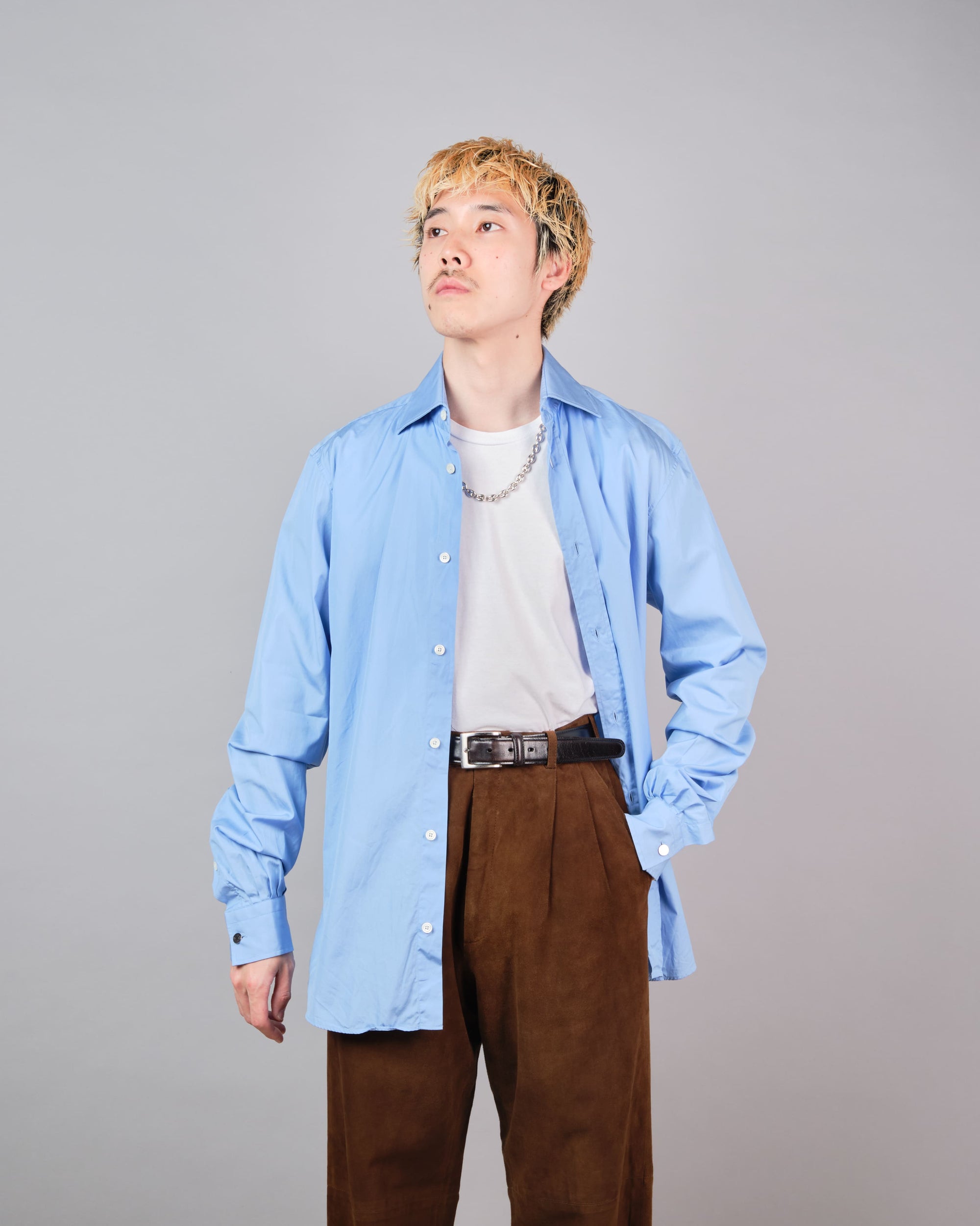 ［~00's］Old Hermès Paris Cotton Poplin Shirt With Sellier Button Size.37