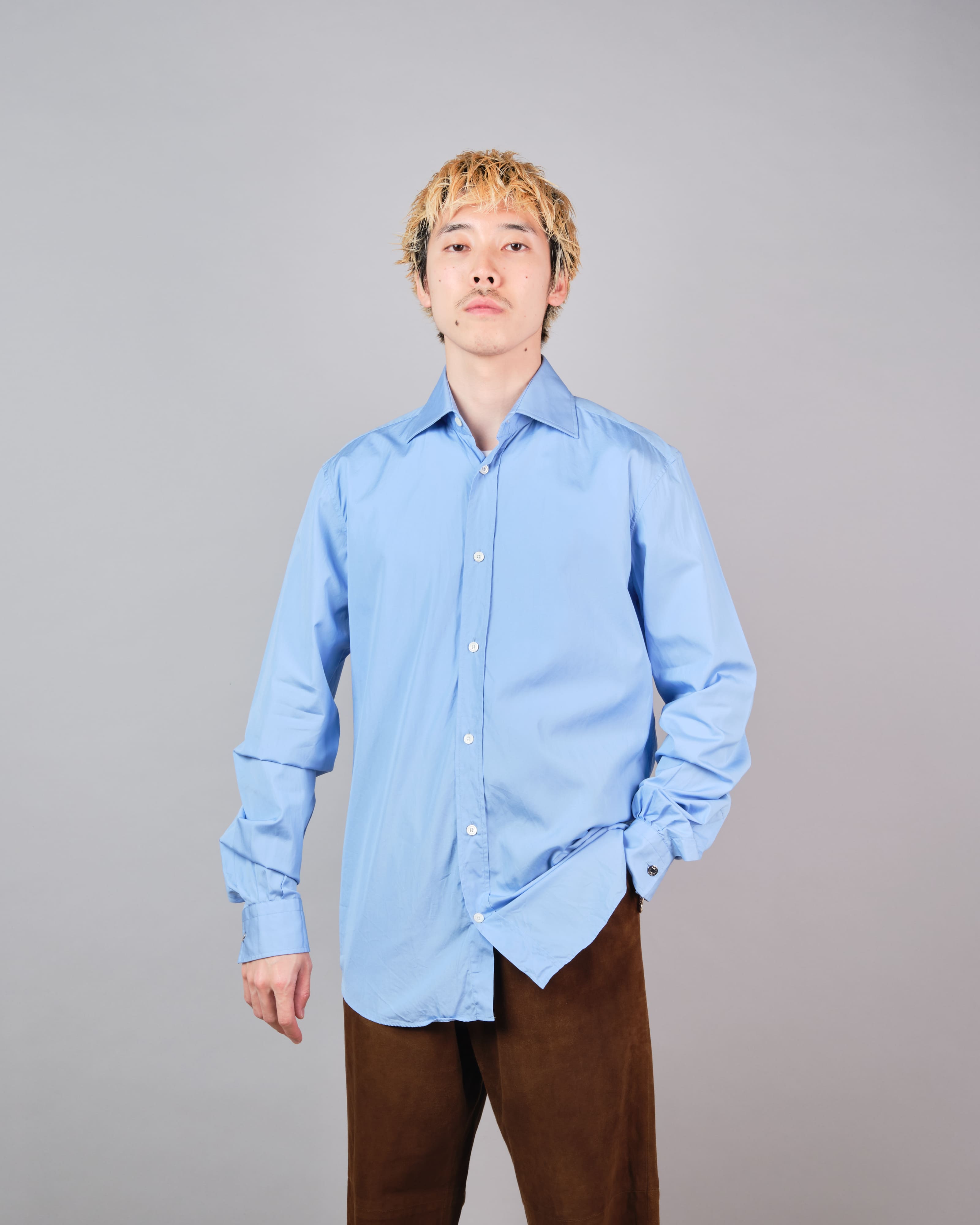 [~ 00's] Old Hermès Paris Cotton Poplin Shirt avec une taille de bouton Sellier.37