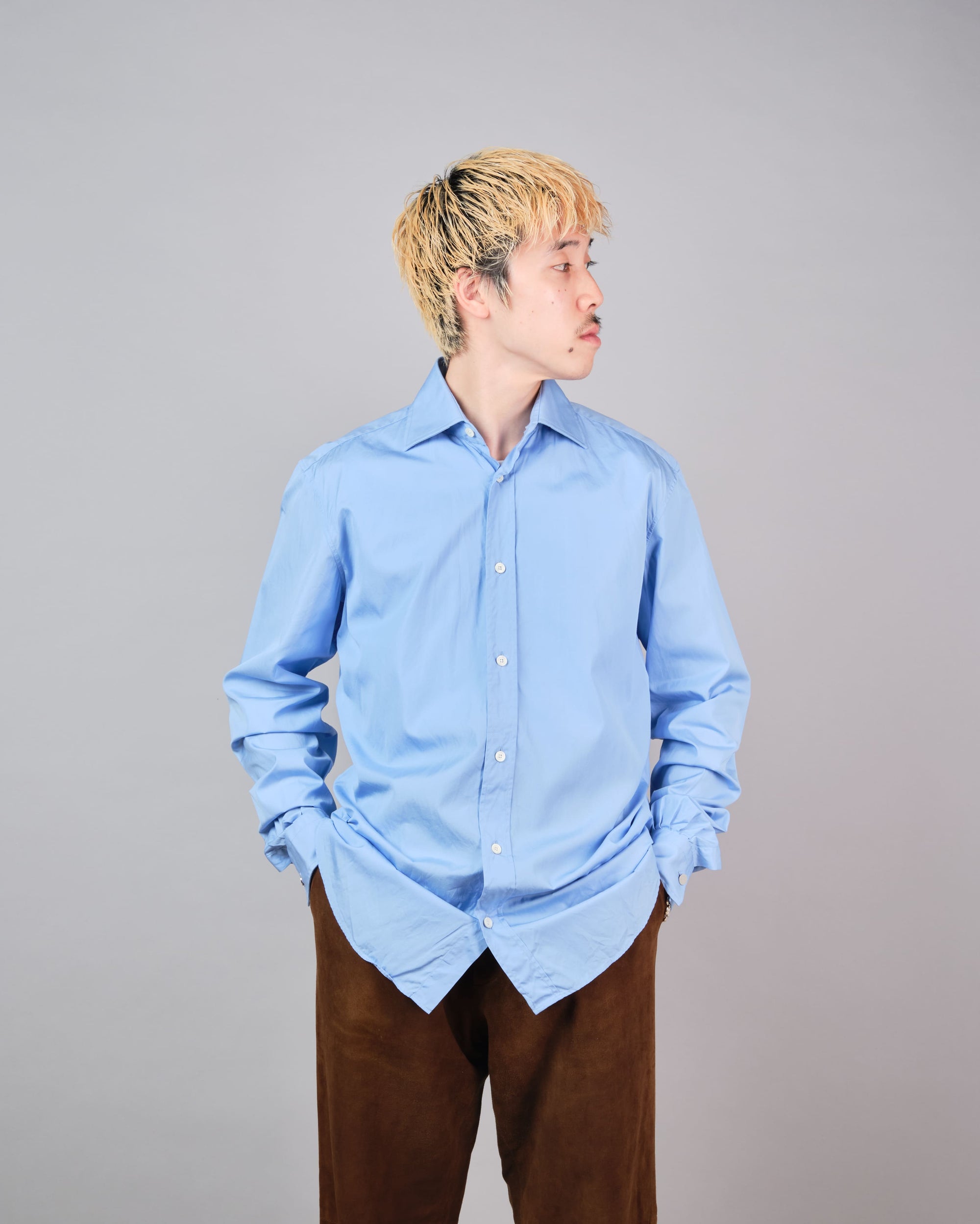 ［~00's］Old Hermès Paris Cotton Poplin Shirt With Sellier Button Size.37