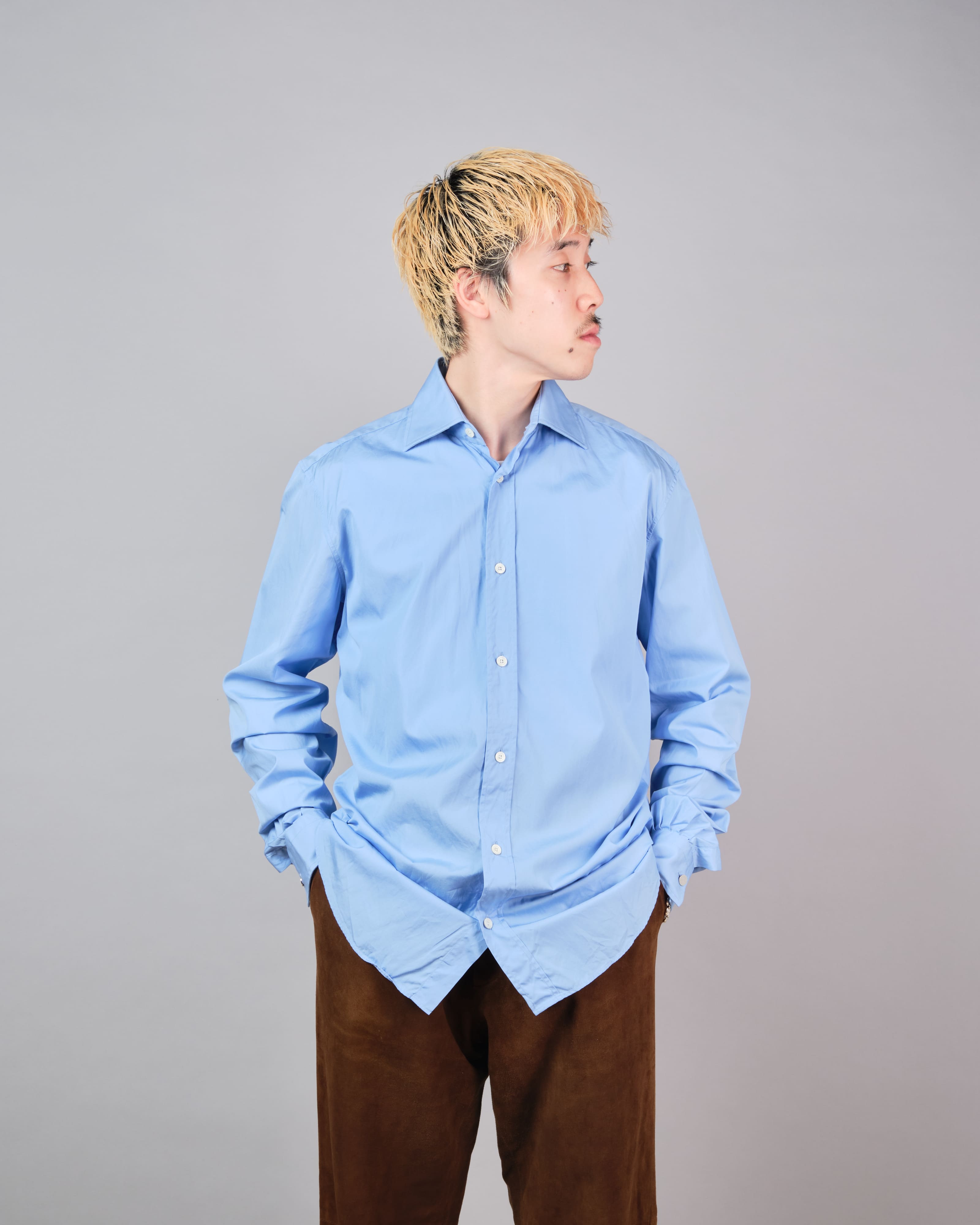 [~ 00's] Old Hermès Paris Cotton Poplin Shirt avec une taille de bouton Sellier.37