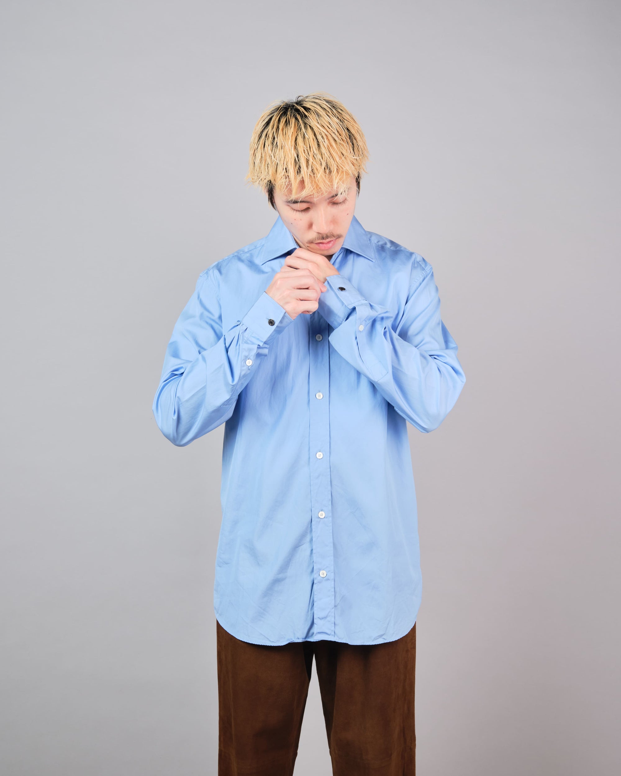 ［~00's］Old Hermès Paris Cotton Poplin Shirt With Sellier Button Size.37