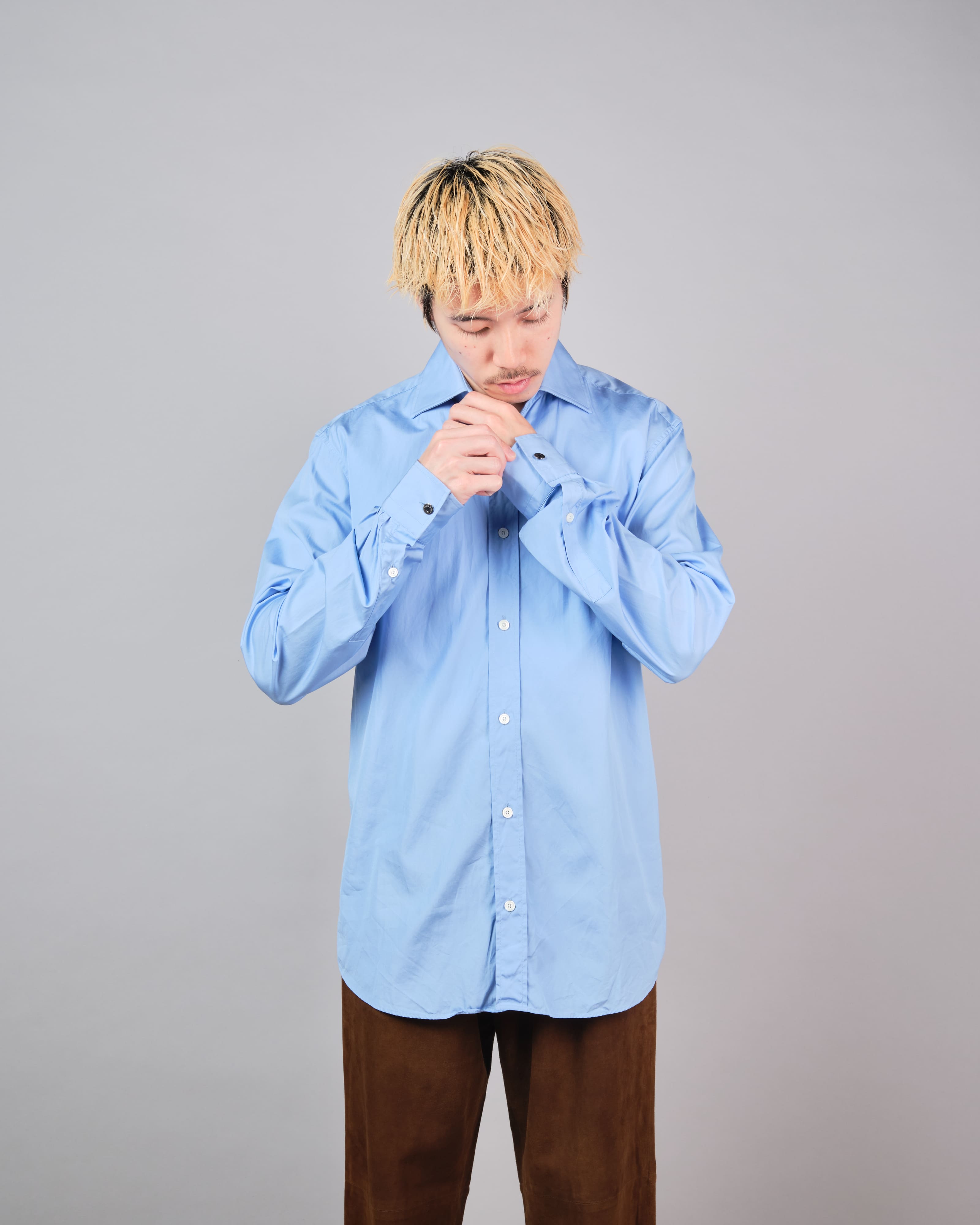 [~ 00's] Old Hermès Paris Cotton Poplin Shirt avec une taille de bouton Sellier.37