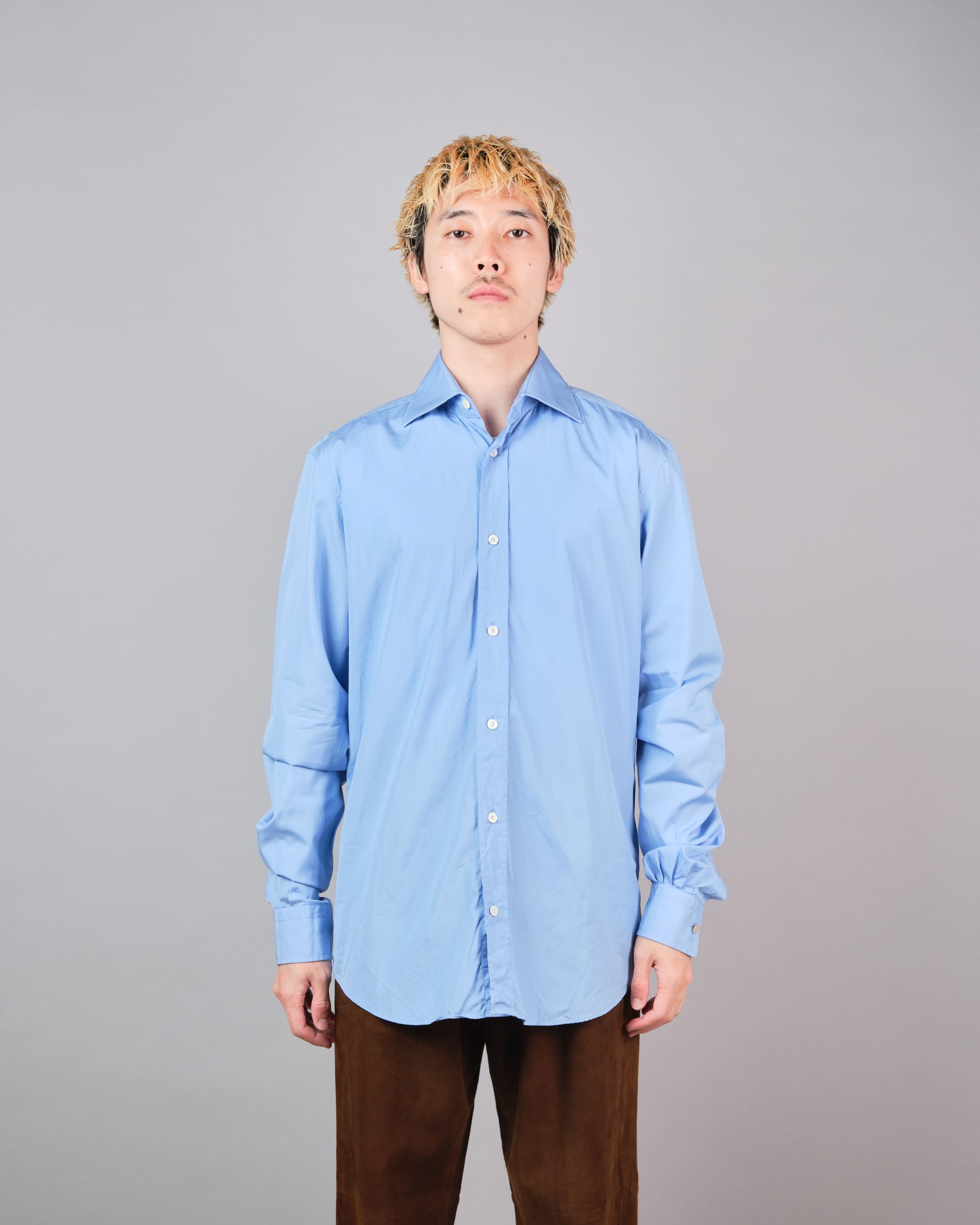 ［~00's］Old Hermès Paris Cotton Poplin Shirt With Sellier Button Size.37