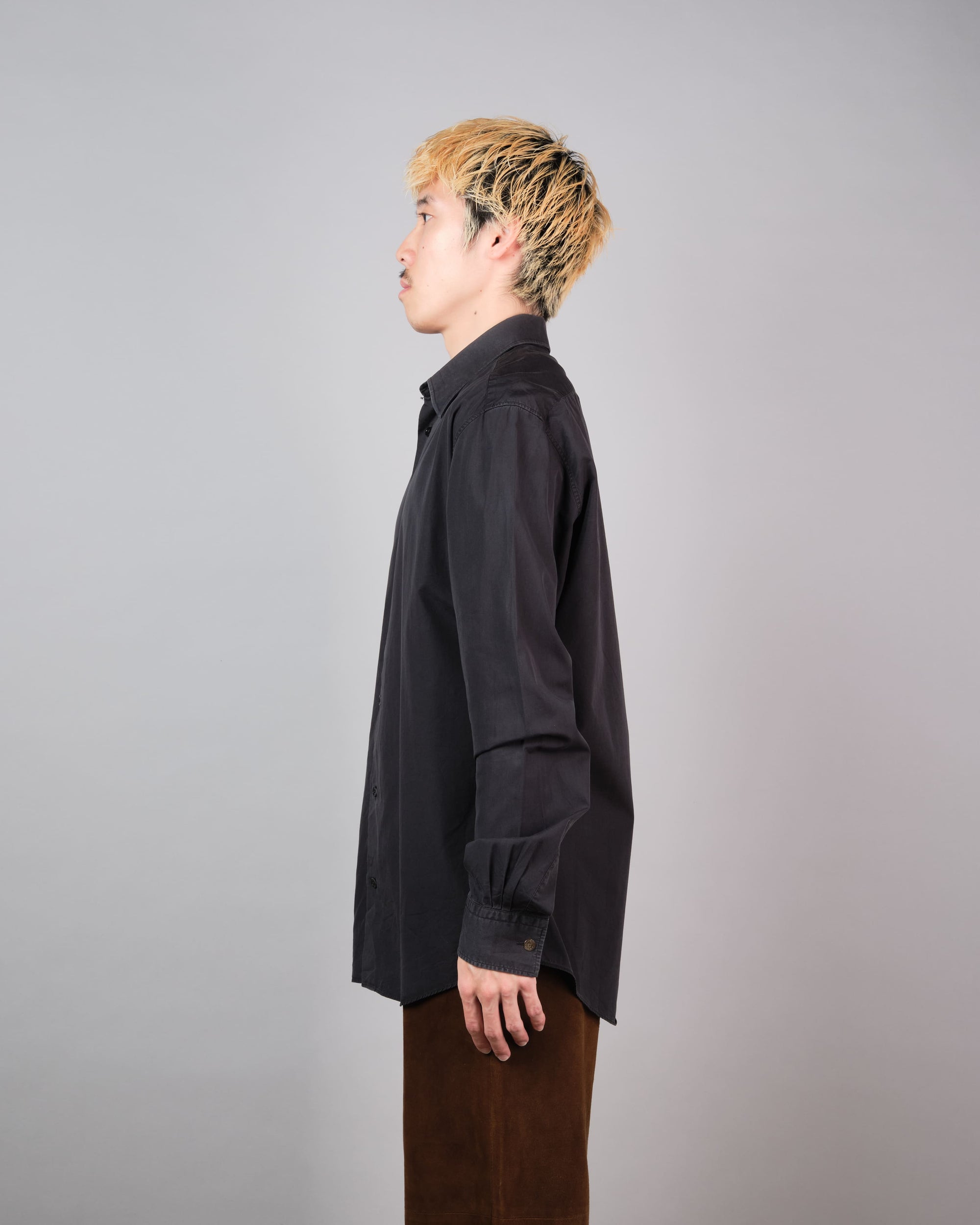 ［~00's］Old Hermès Paris Black Cotton Poplin L/S Shirt With Sellier Button Size.40