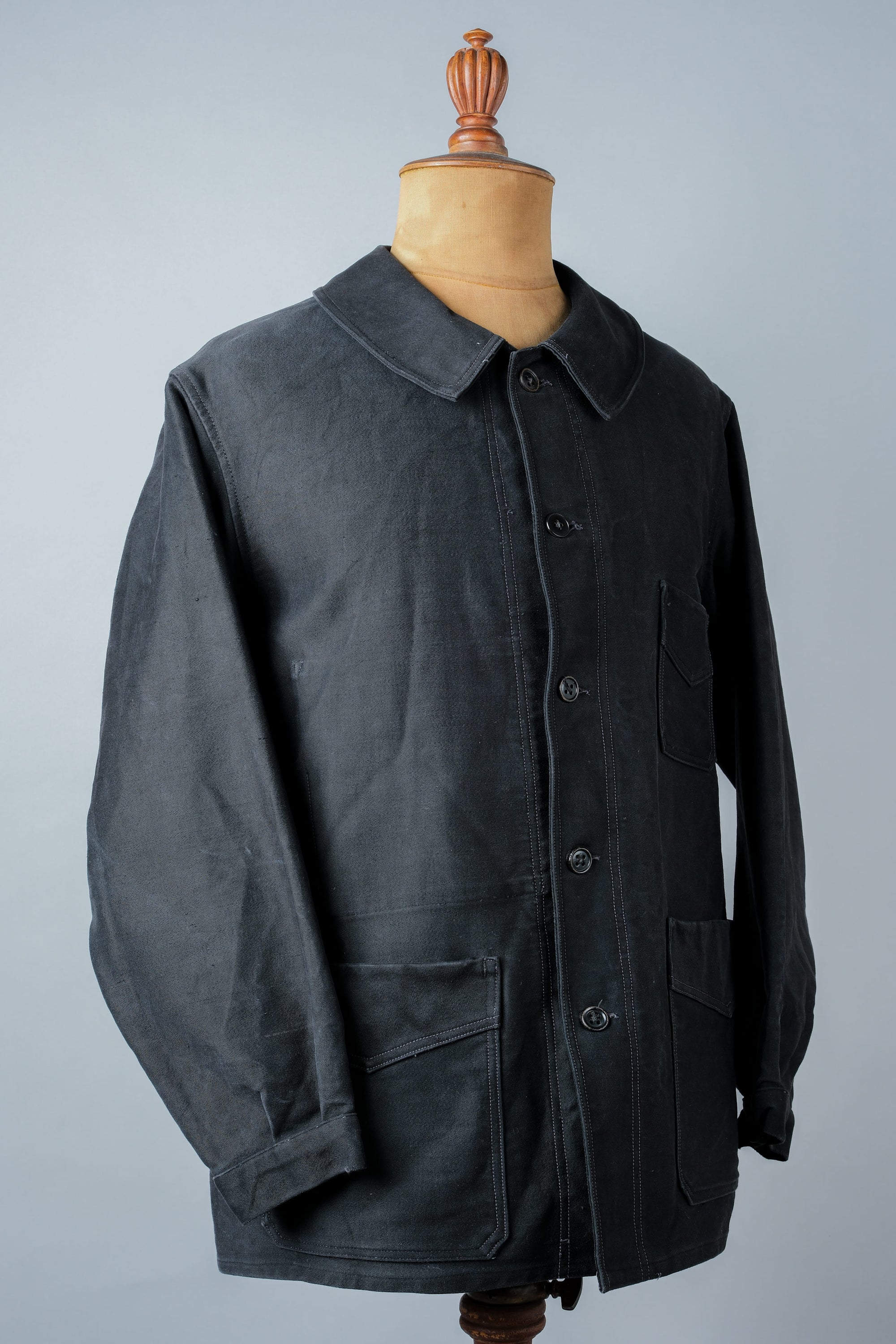 ［~30’s］French Vintage Black Moleskin Work Jacket "Le Mont St. Michel"