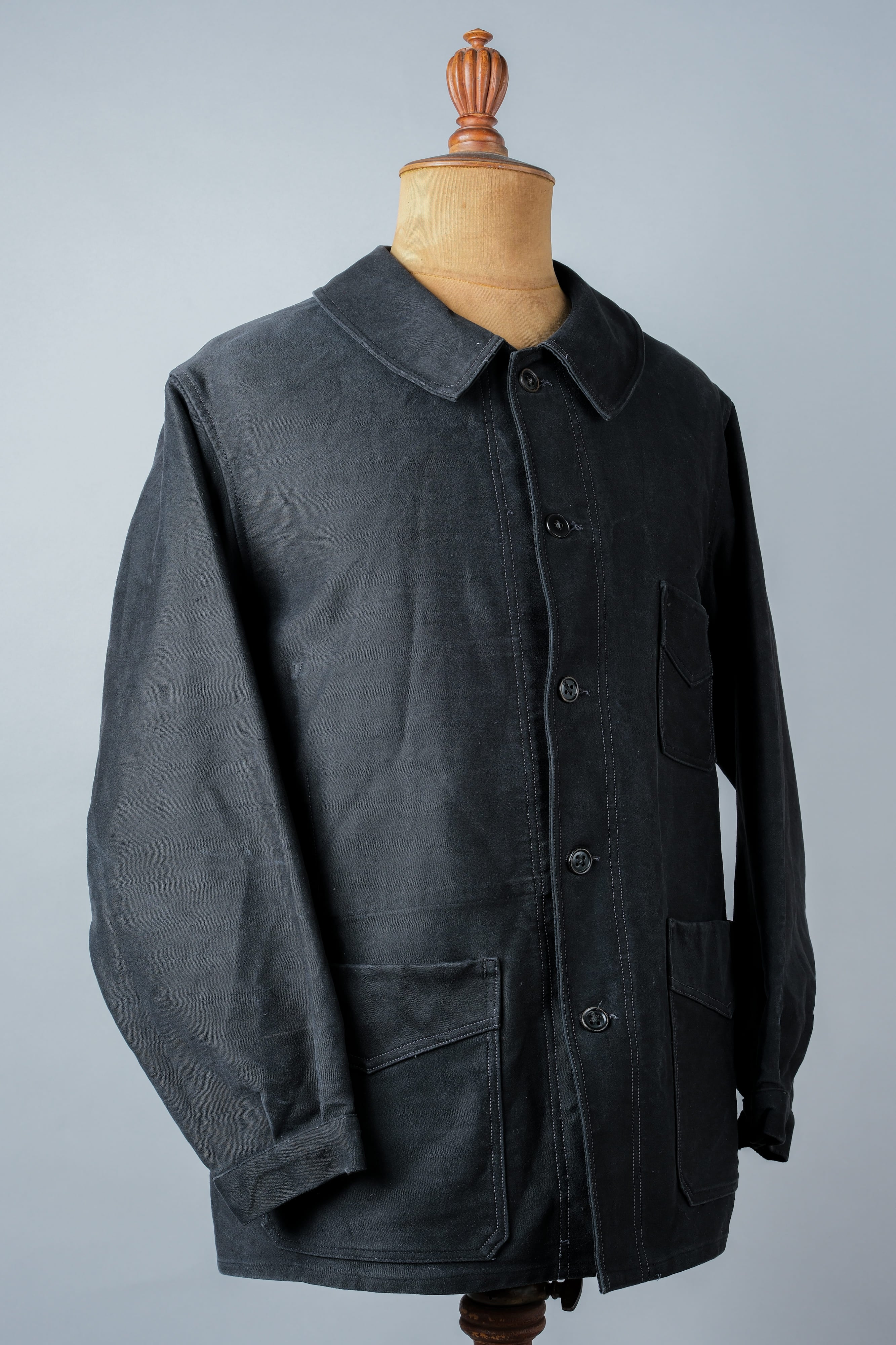 【~30’s】French Vintage Black Moleskin Work Jacket "Le Mont St. Michel"