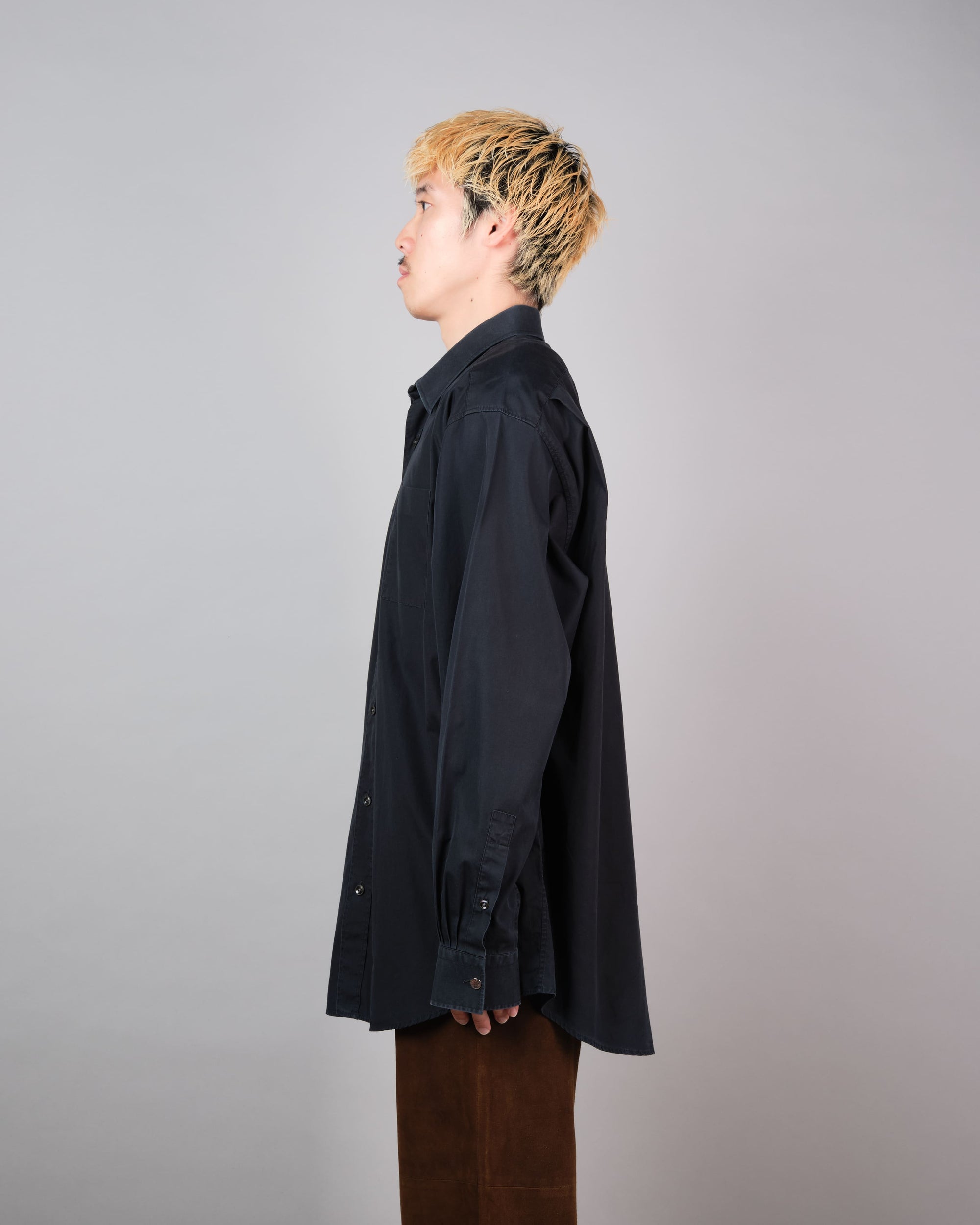 ［~00's］Old Hermès Paris Dark Navy Cotton Poplin L/S Shirt With Sellier Button Size.44