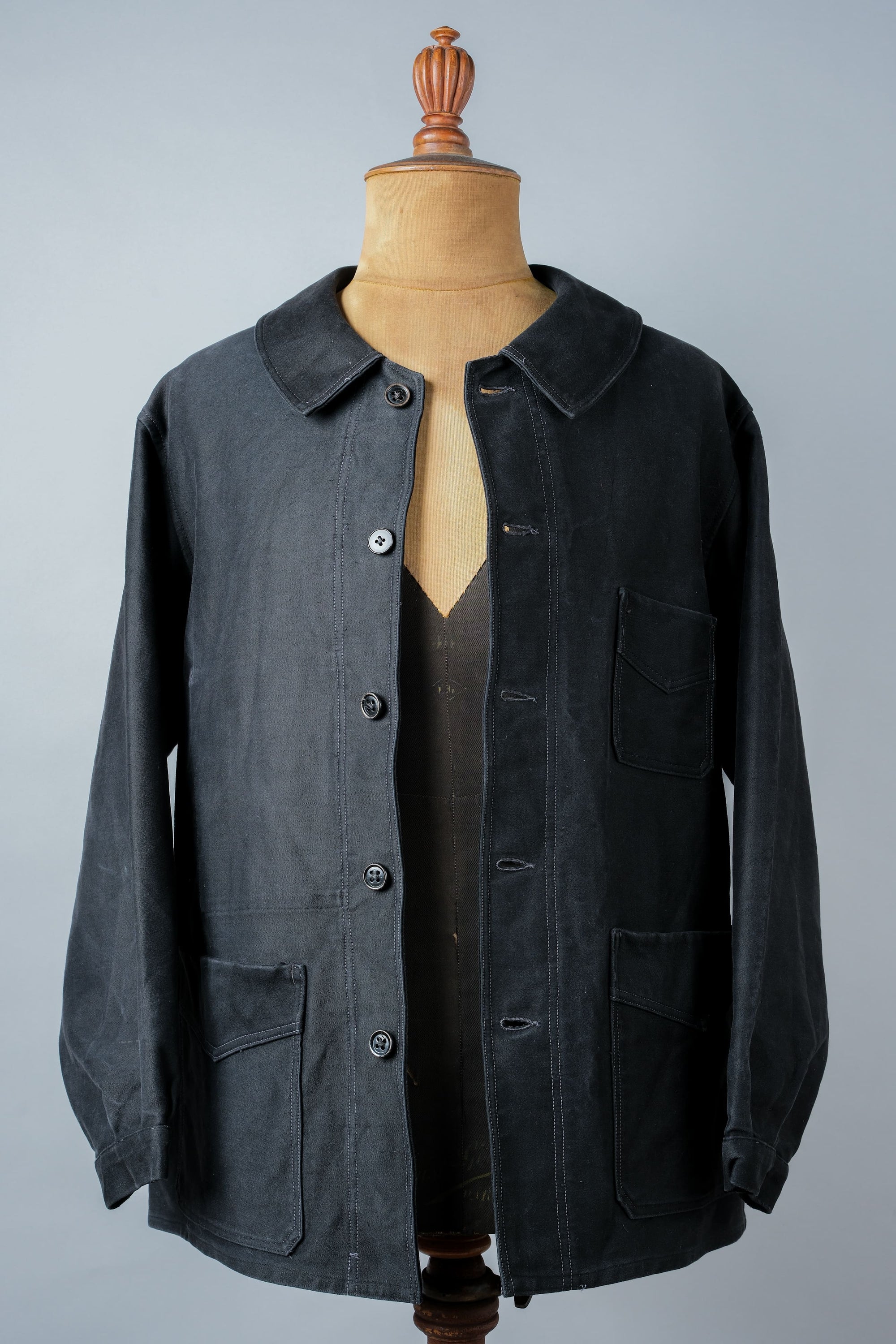 ［~30’s］French Vintage Black Moleskin Work Jacket "Le Mont St. Michel"
