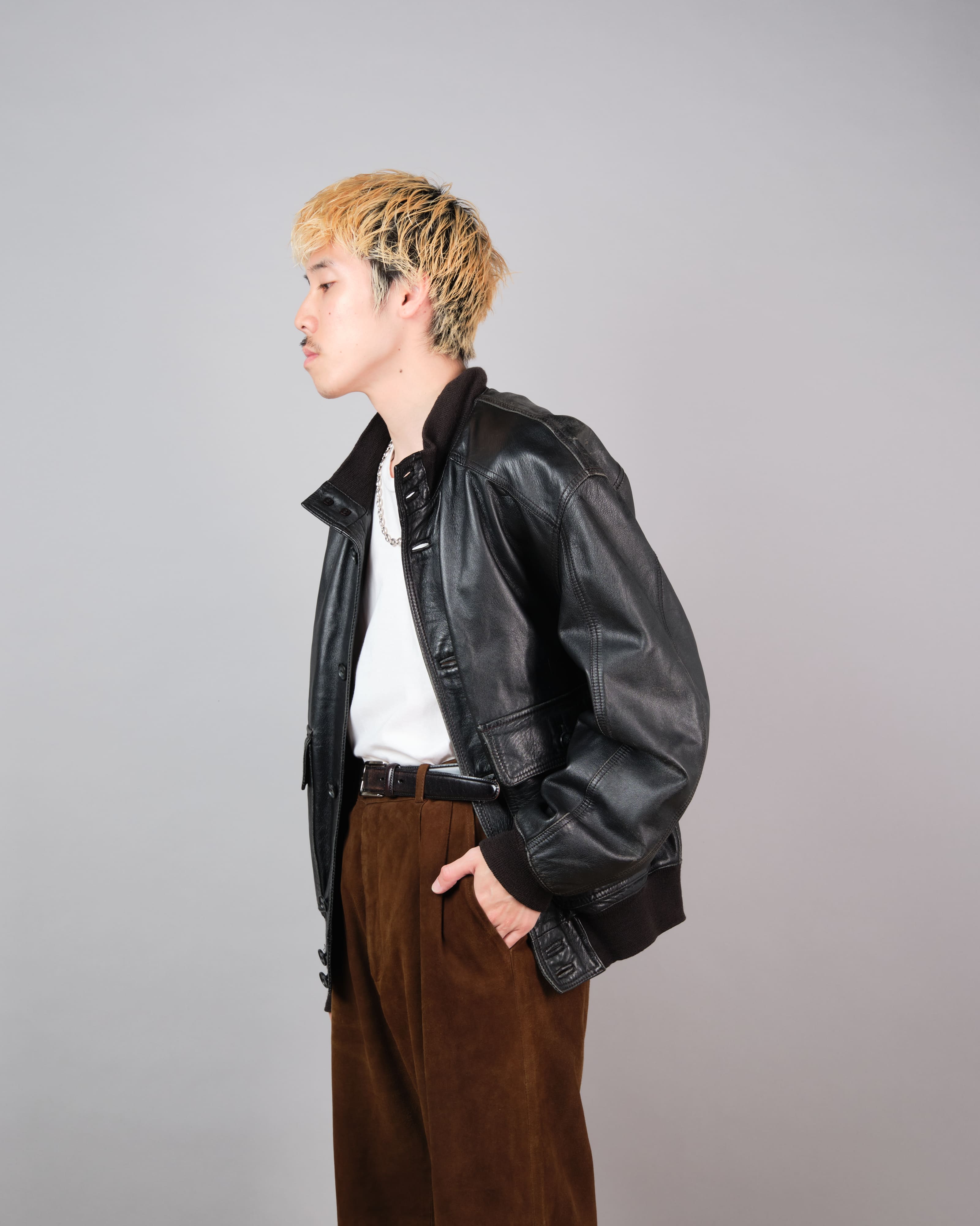 【~80's】Italian Vintage Valstarino Type Black Leather Blouson