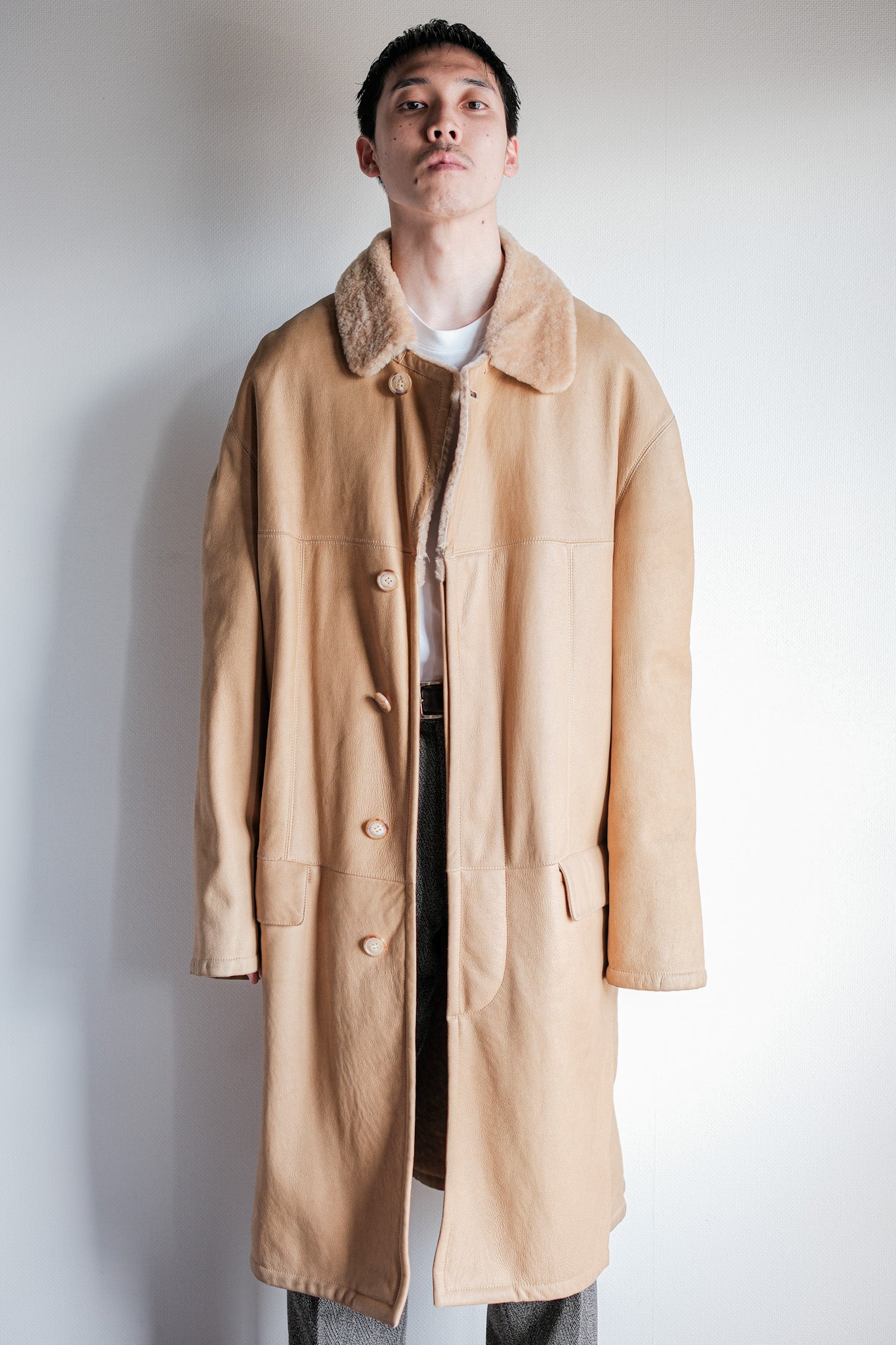 ［~90's］Old SERAPHIN Raglan Sleeve Mouton Leather Coat Size.52