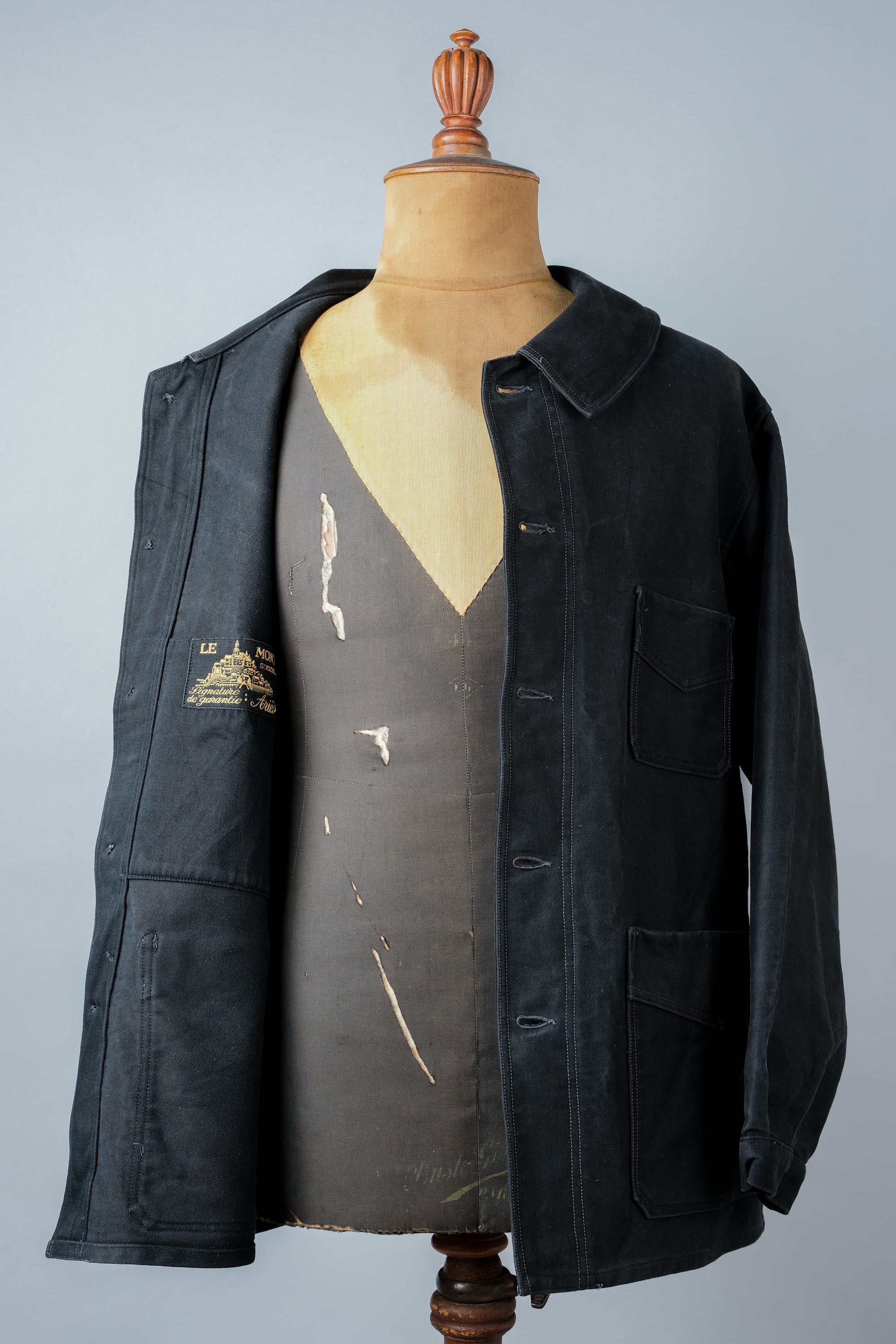 ［~30’s］French Vintage Black Moleskin Work Jacket "Le Mont St. Michel"