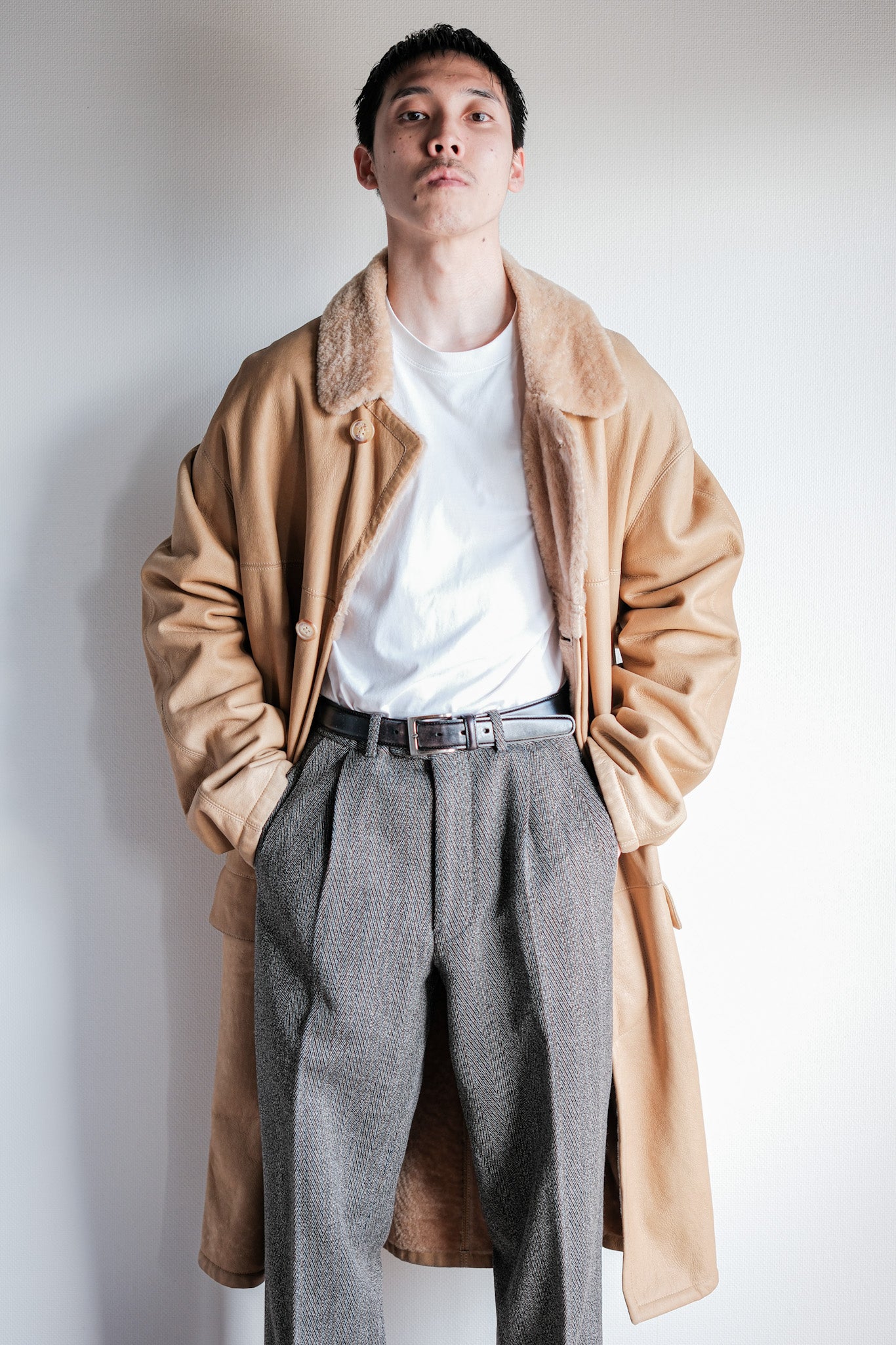 ［~90's］Old SERAPHIN Raglan Sleeve Mouton Leather Coat Size.52