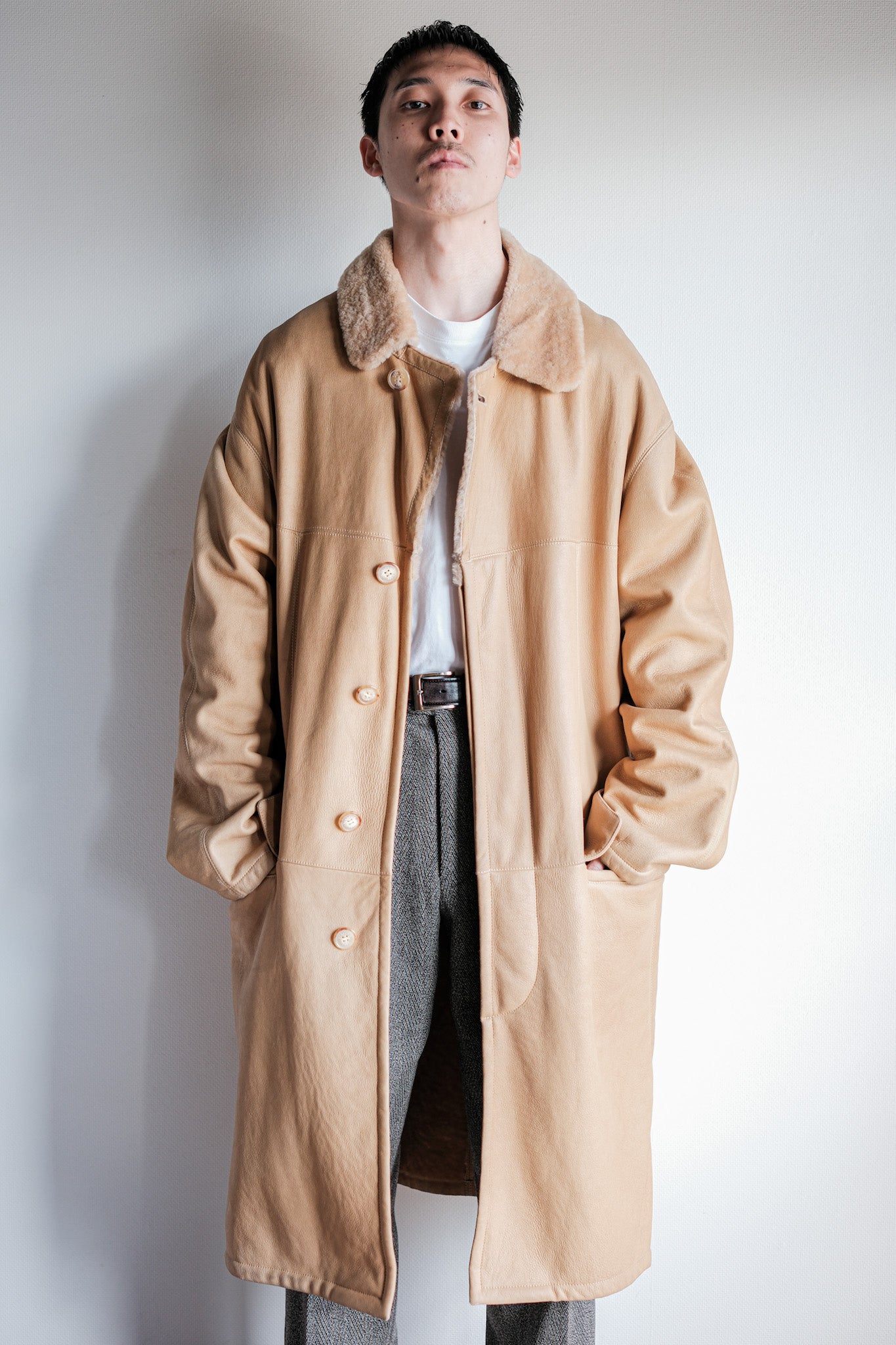 ［~90's］Old SERAPHIN Raglan Sleeve Mouton Leather Coat Size.52