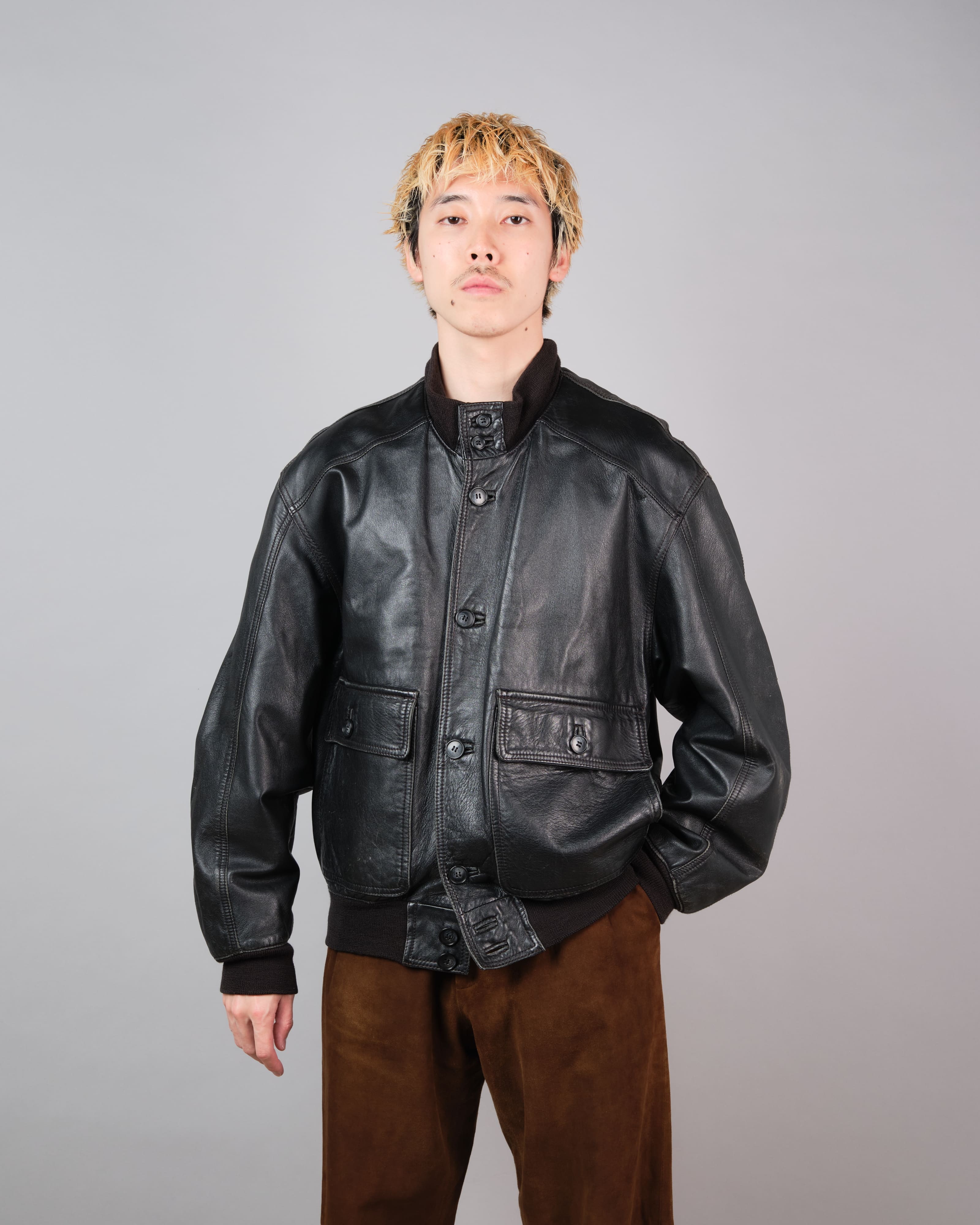【~80's】Italian Vintage Valstarino Type Black Leather Blouson