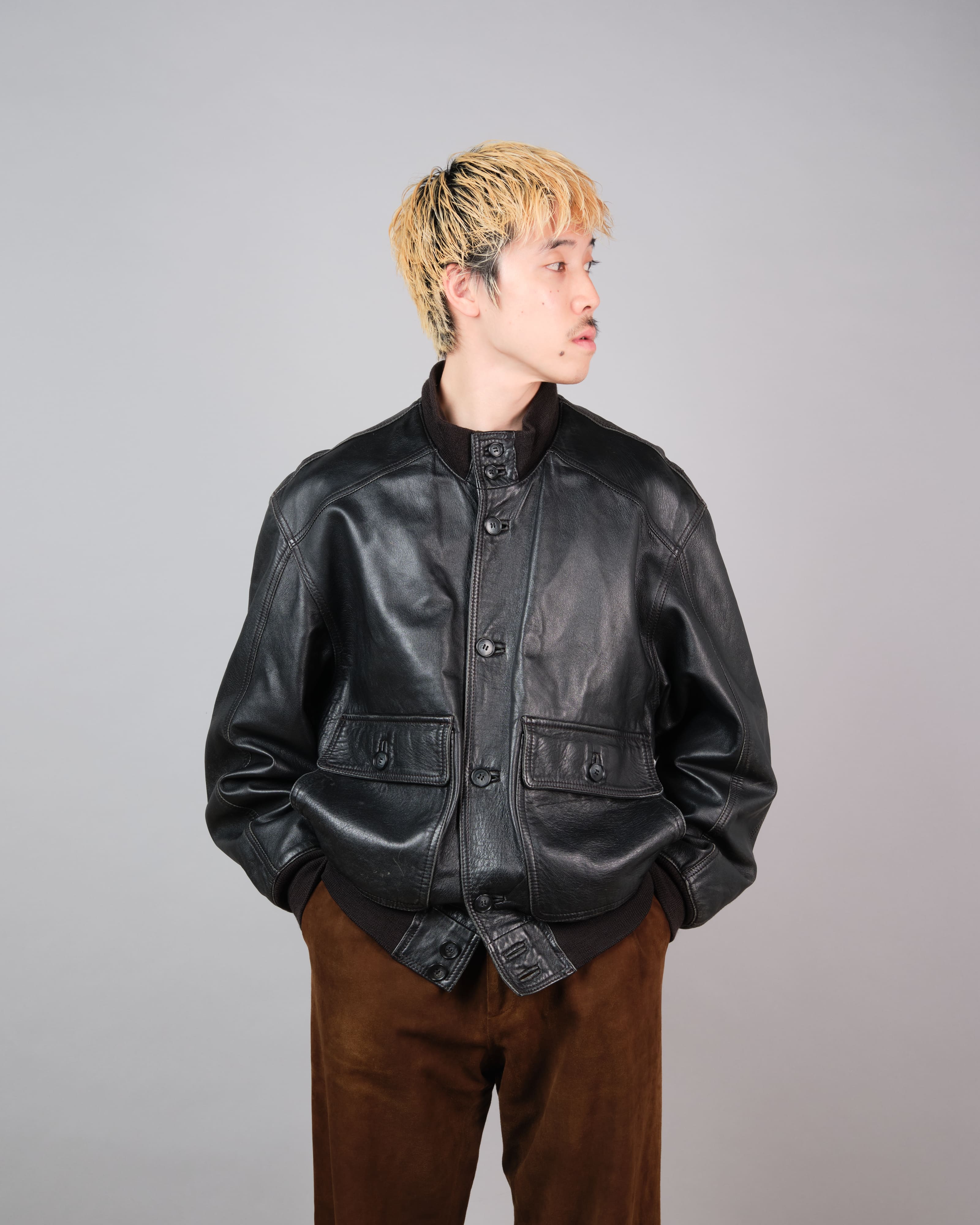 【~80's】Italian Vintage Valstarino Type Black Leather Blouson