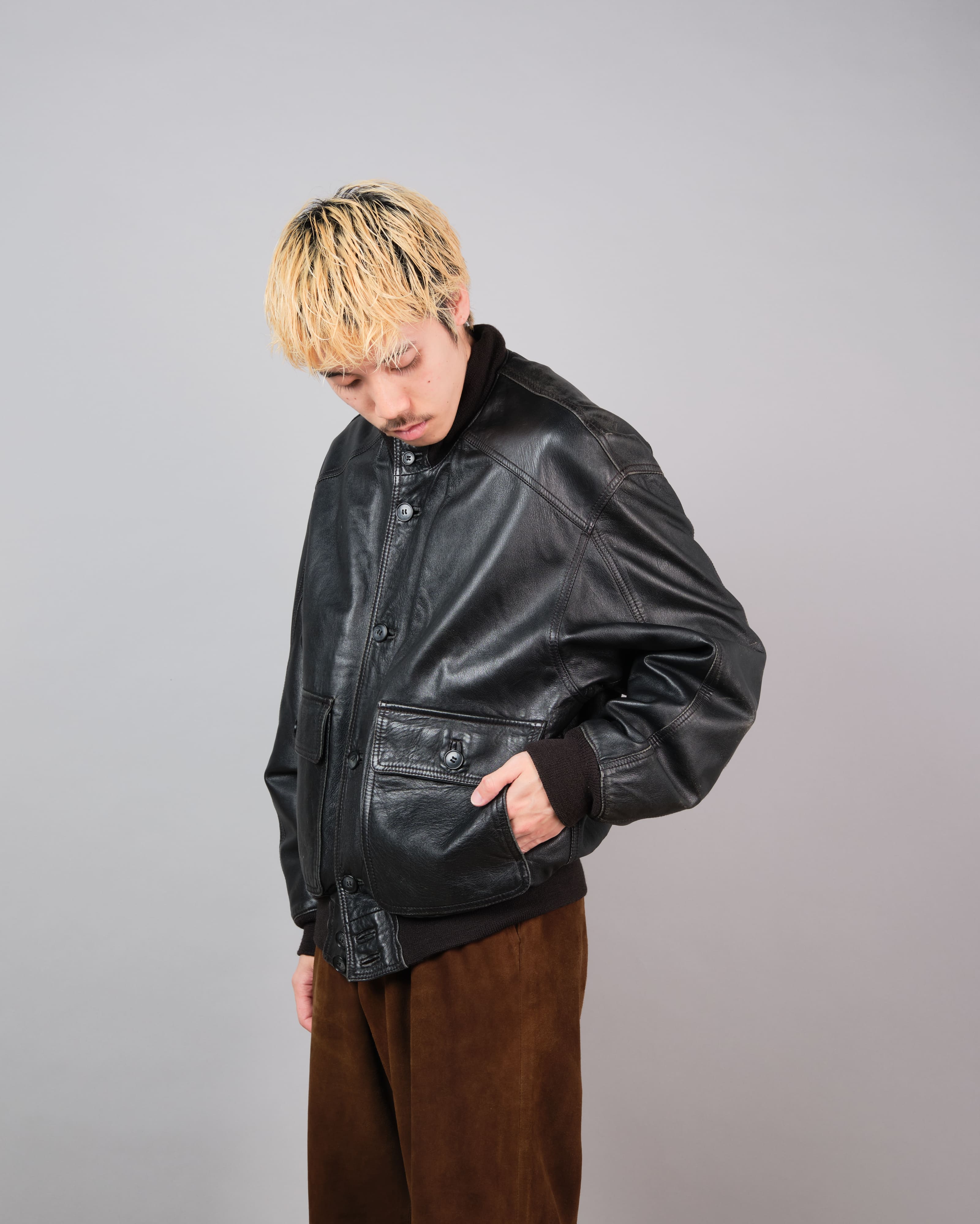 【~80's】Italian Vintage Valstarino Type Black Leather Blouson