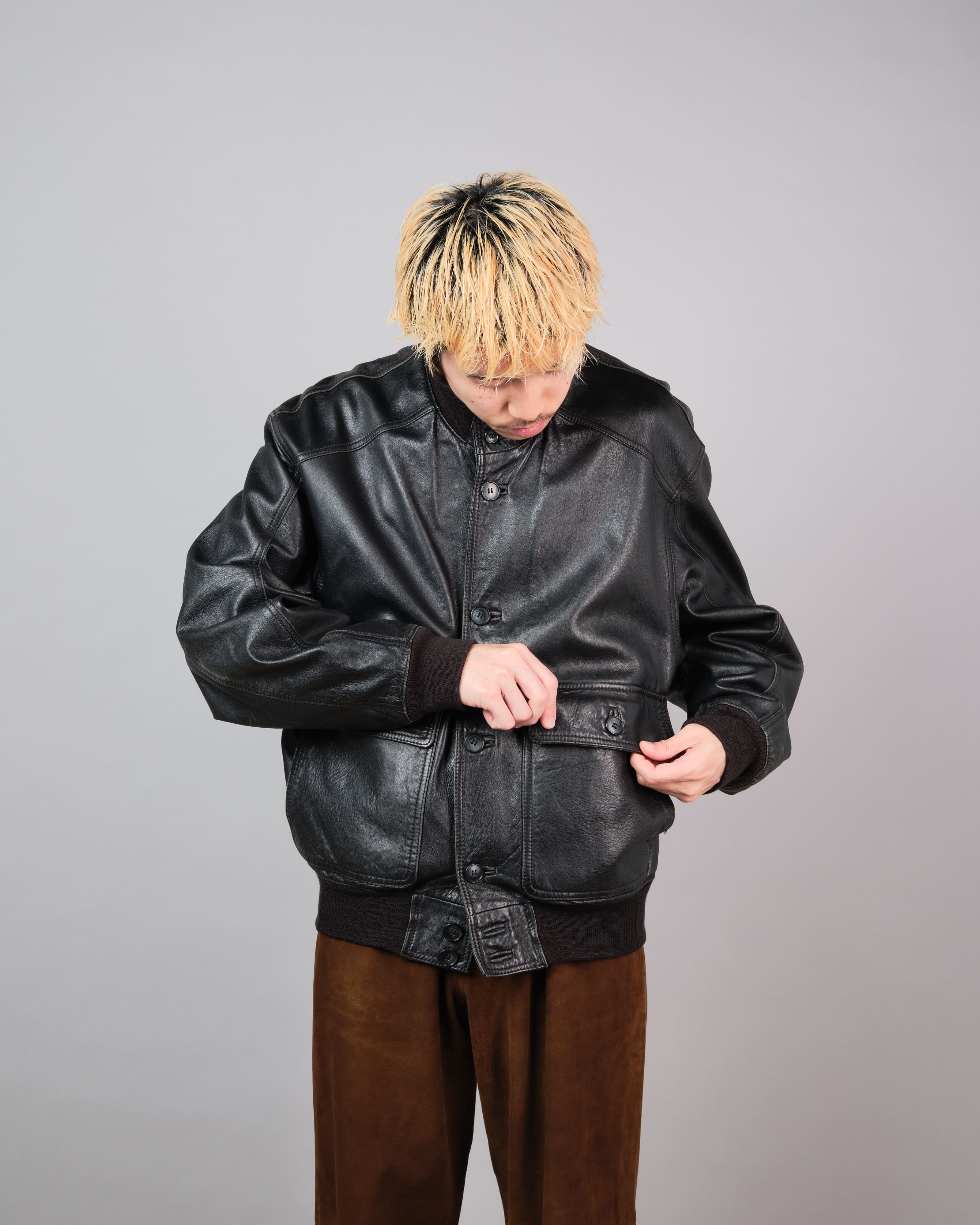 【~80's】Italian Vintage Valstarino Type Black Leather Blouson