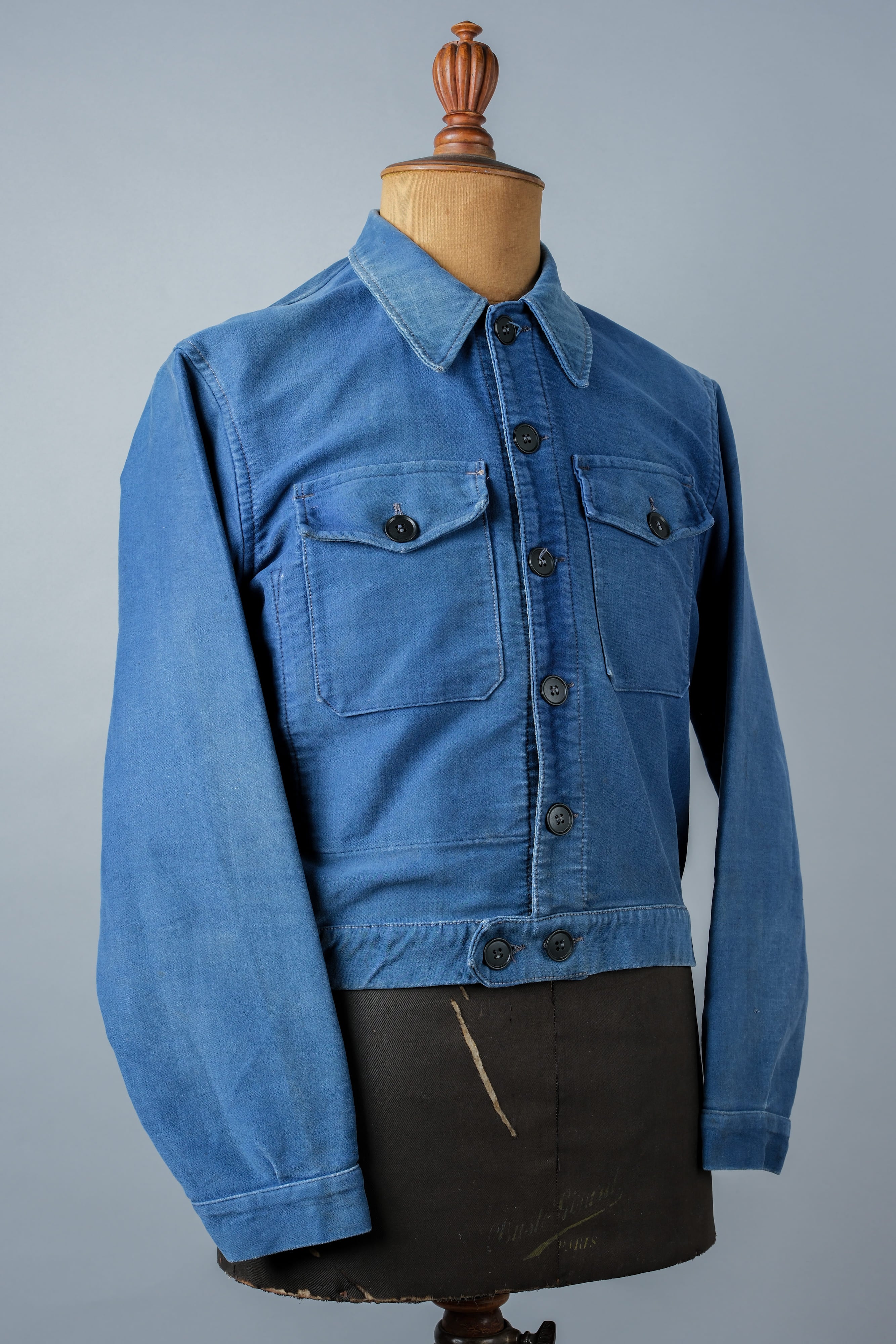 【~50’s】French Vintage Blue Moleskin Cyclist Jacket "Le Mont St. Michel"