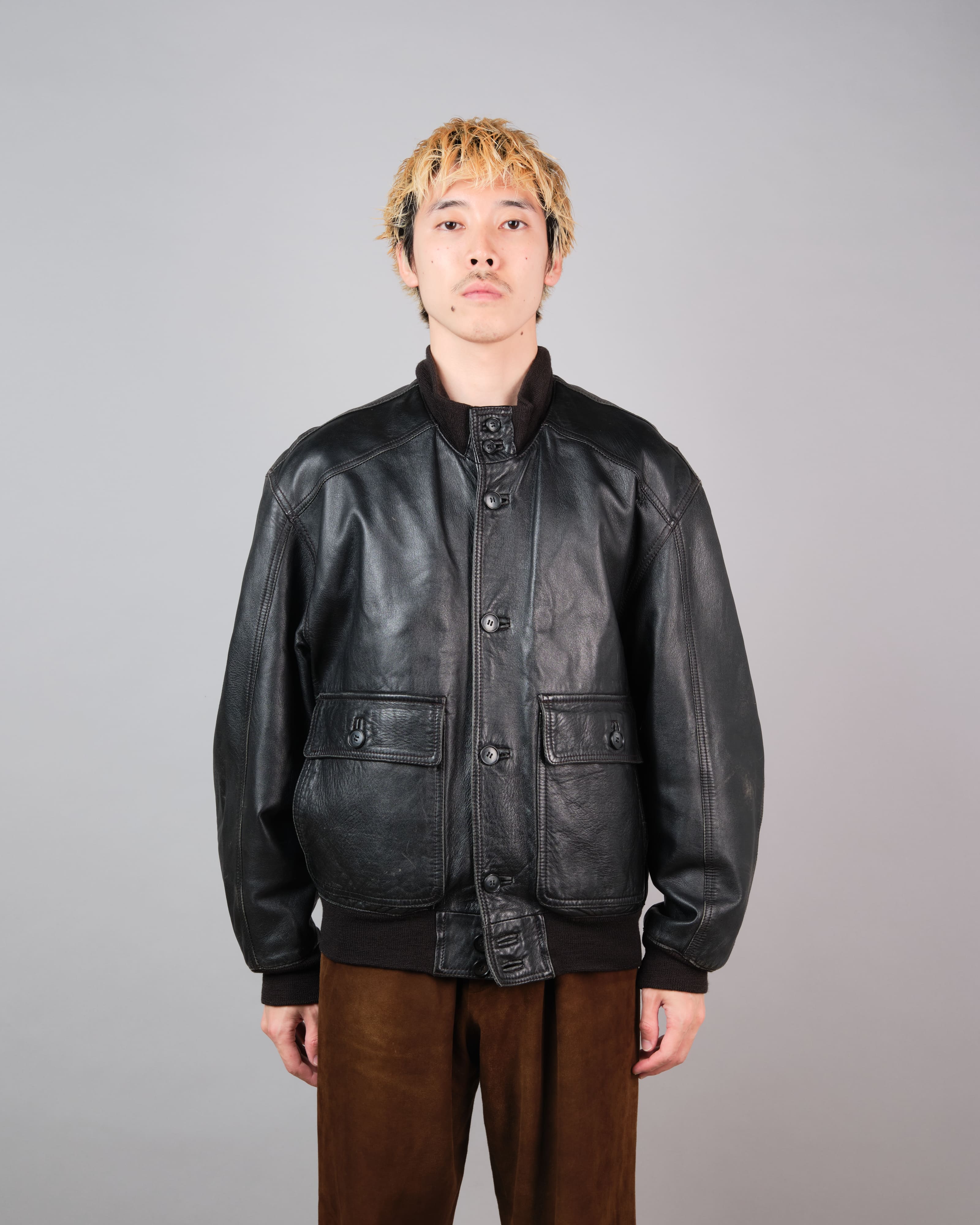 【~80's】Italian Vintage Valstarino Type Black Leather Blouson