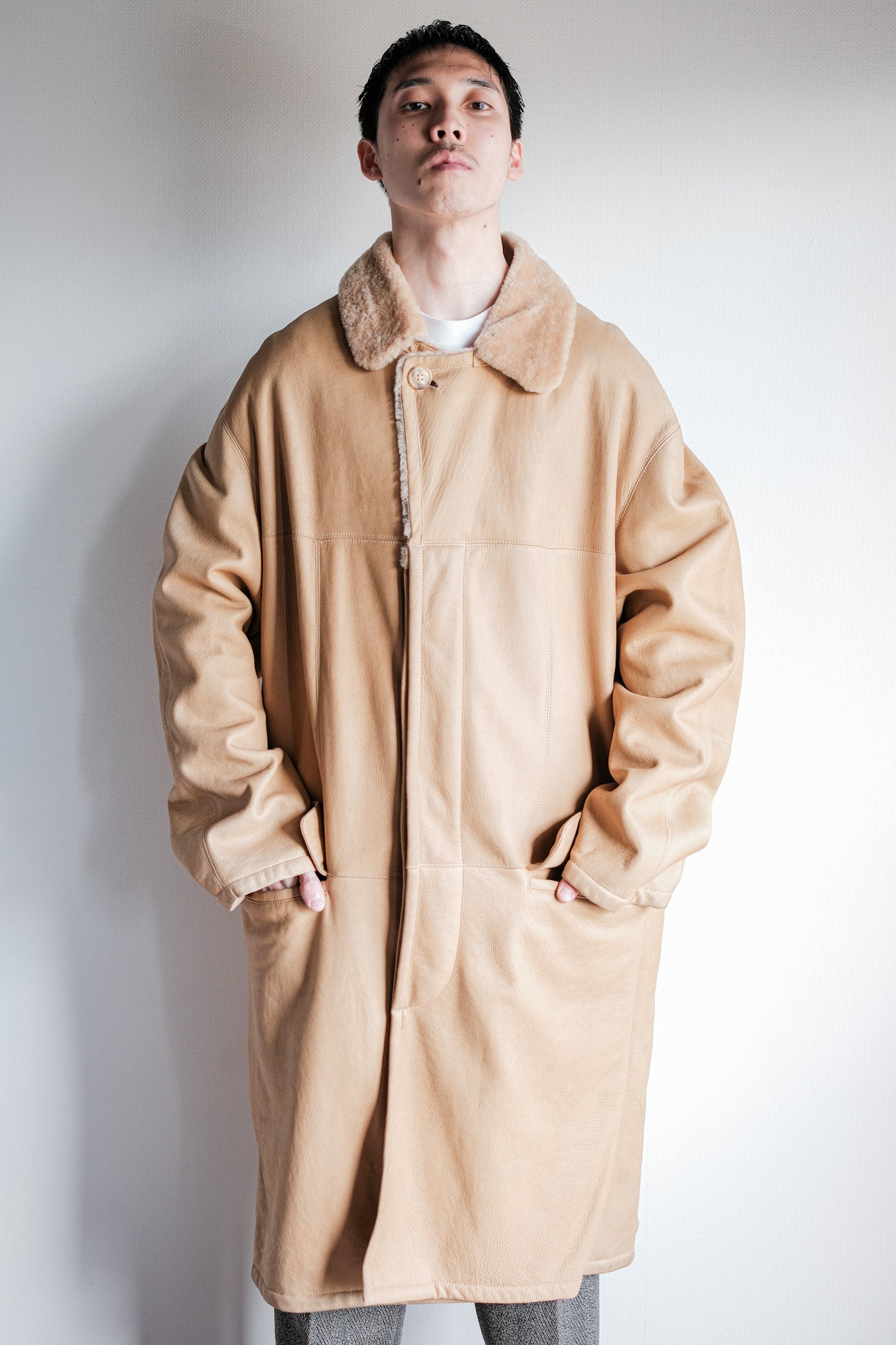 ［~90's］Old SERAPHIN Raglan Sleeve Mouton Leather Coat Size.52