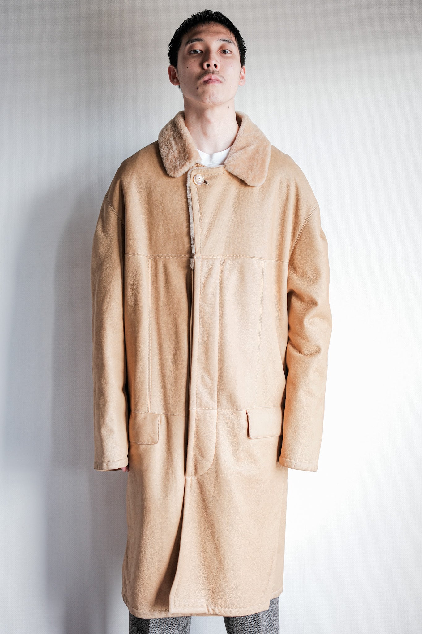 ［~90's］Old SERAPHIN Raglan Sleeve Mouton Leather Coat Size.52