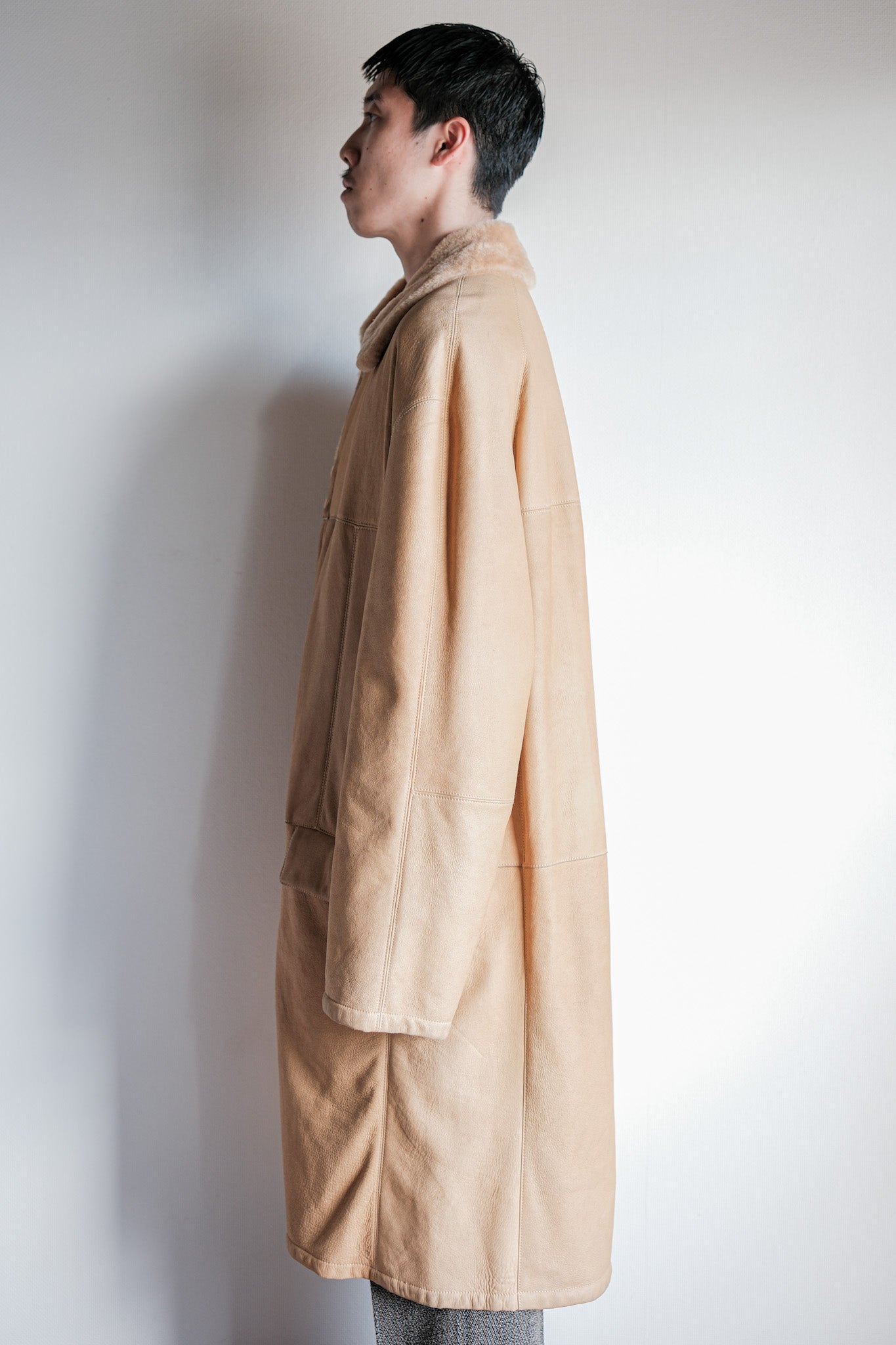 ［~90's］Old SERAPHIN Raglan Sleeve Mouton Leather Coat Size.52