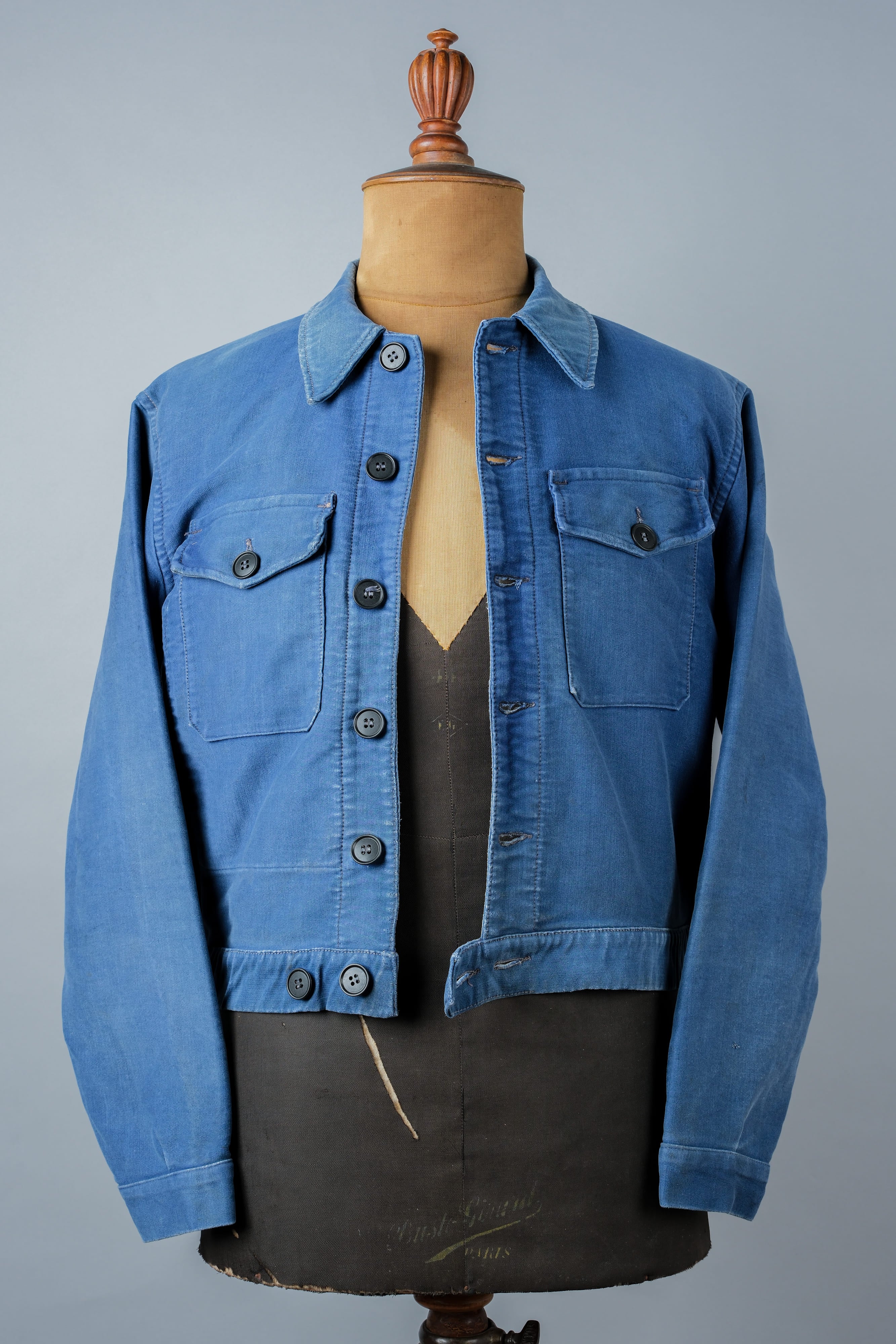 【~50’s】French Vintage Blue Moleskin Cyclist Jacket "Le Mont St. Michel"